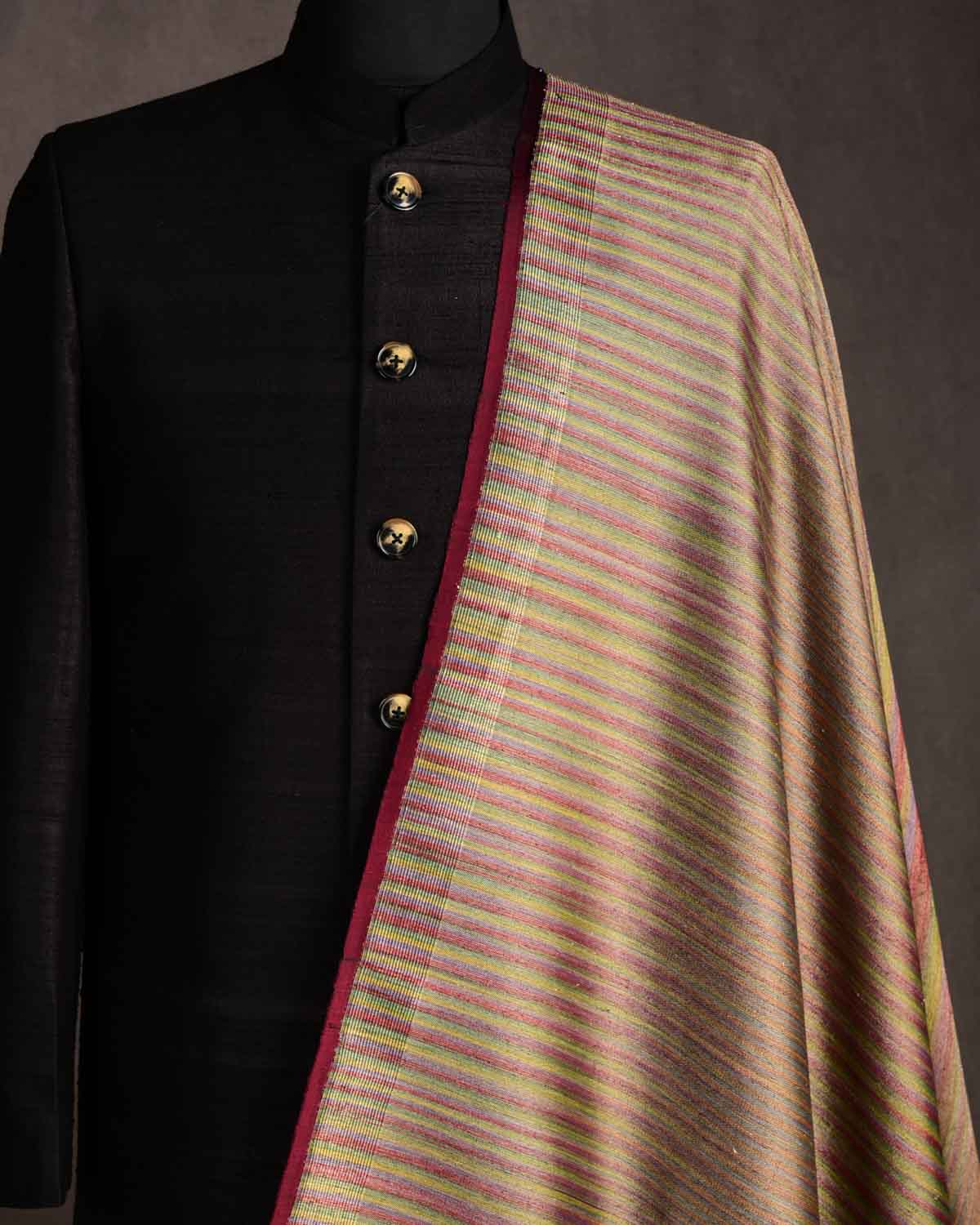 Variegated Multi-color Brocade Handwoven Silk Wool Tissue Banarasi Fabric-HolyWeaves