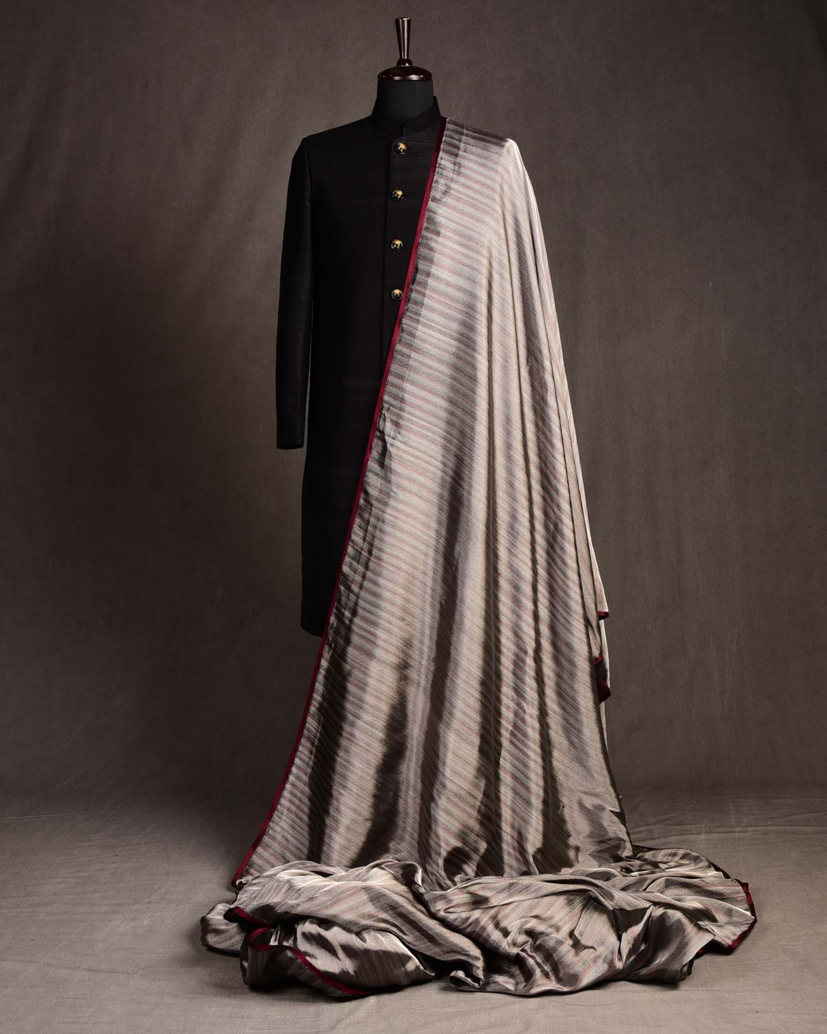 Variegated Metallic Silver Brocade Handwoven Silk Tissue Banarasi Fabric-HolyWeaves