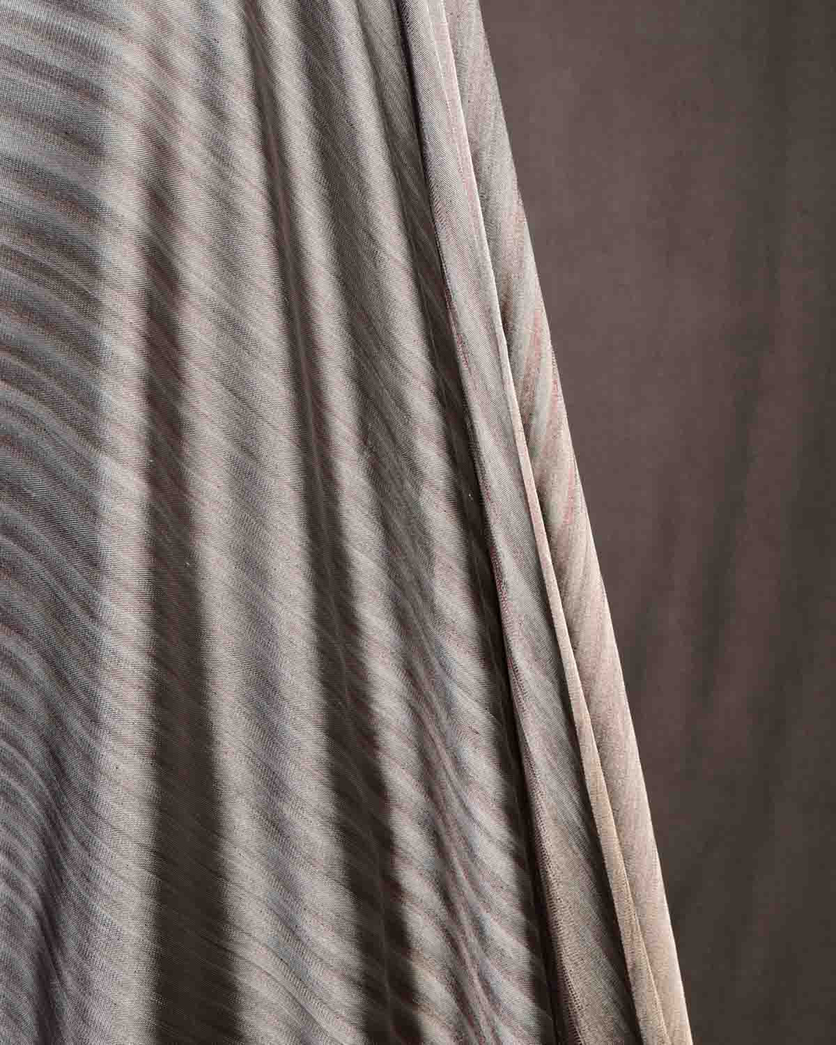 Variegated Metallic Silver Brocade Handwoven Silk Tissue Banarasi Fabric-HolyWeaves