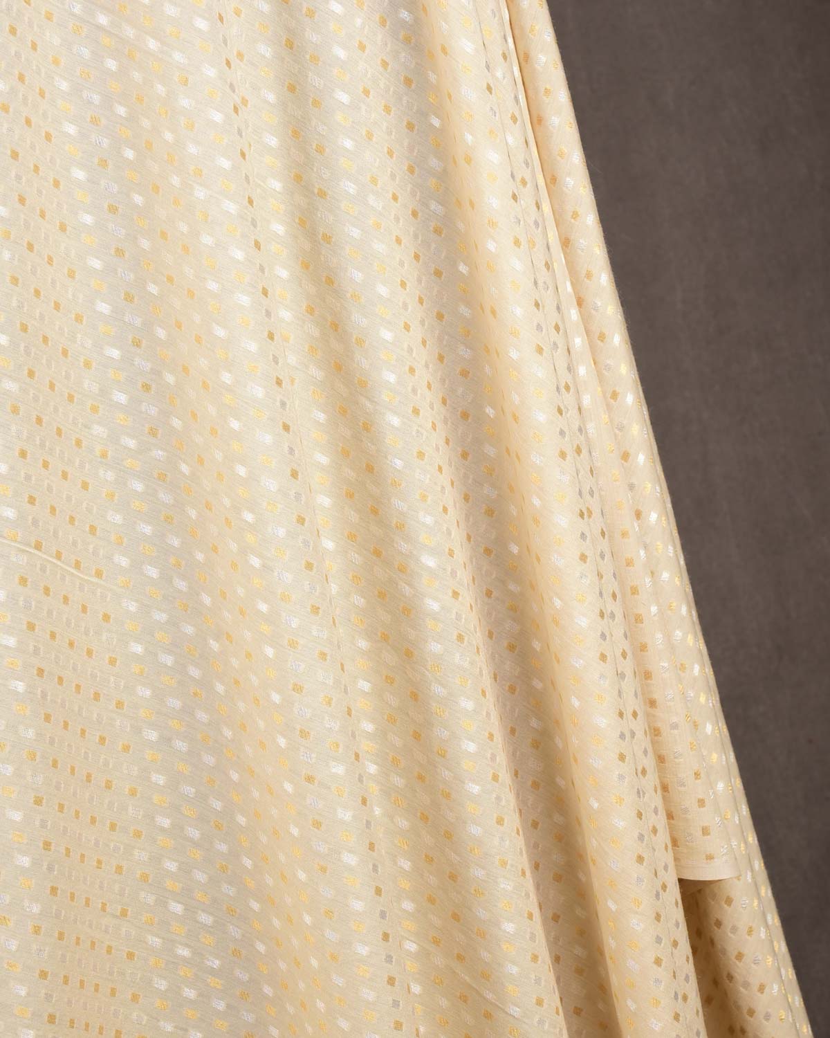 Beige Dotted Gold & Silver Zari Cutwork Brocade Handwoven Muga Georgette Banarasi Fabric-HolyWeaves
