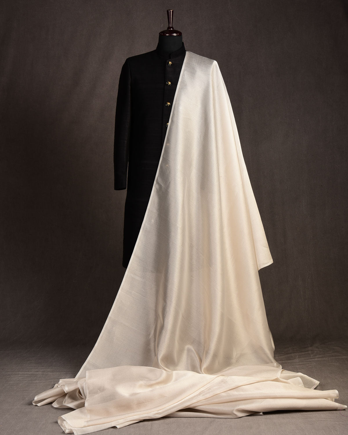 Metallic Silver Diagonal Drill Brocade Woven Kora Tissue Banarasi Fabric-HolyWeaves