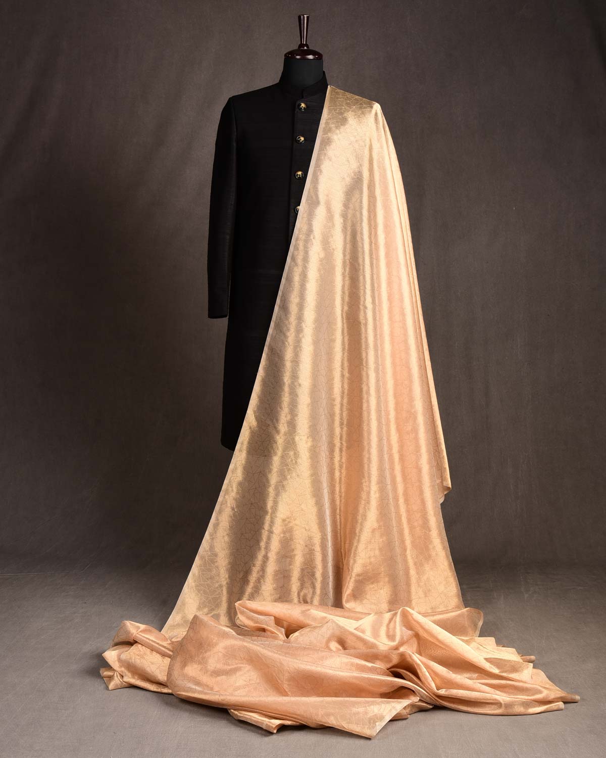 Metallic Gold Zari Abstract Geometry Brocade Woven Kora Tissue Banarasi Fabric-HolyWeaves