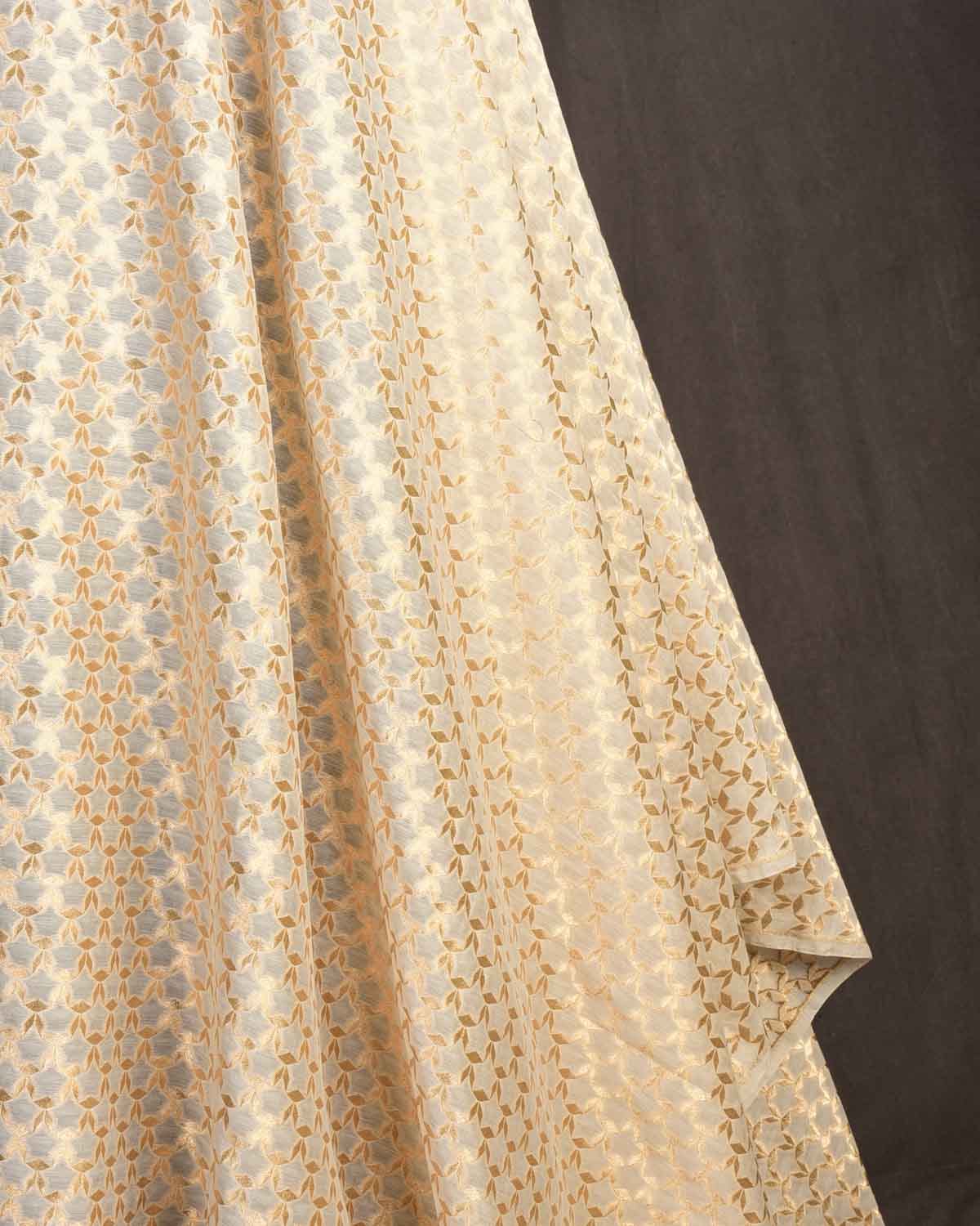 Ivory White Super-Star Cutwork Brocade Woven Cotton Silk Banarasi Fabric-HolyWeaves
