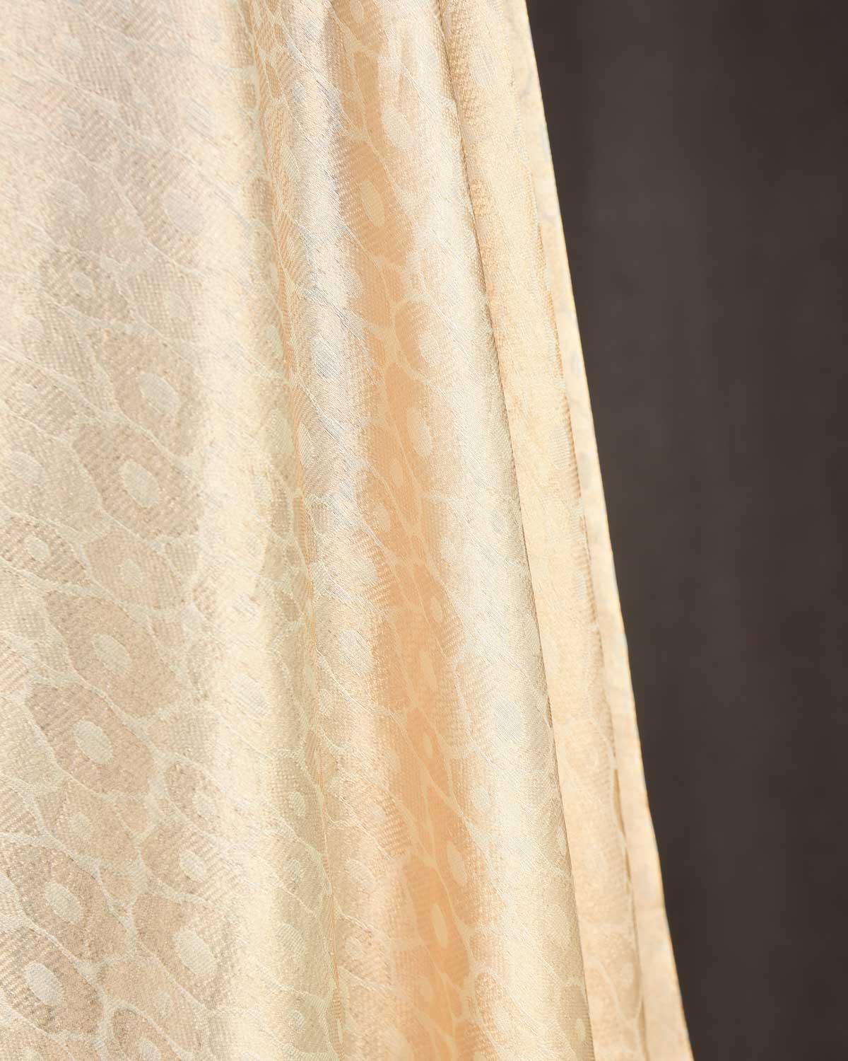 Metallic Cream Gold Zari Abstract Geometric Brocade Woven Kora Silk Banarasi Fabric-HolyWeaves
