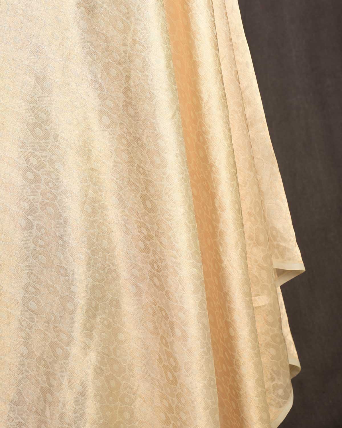 Metallic Cream Gold Zari Abstract Geometric Brocade Woven Kora Silk Banarasi Fabric-HolyWeaves