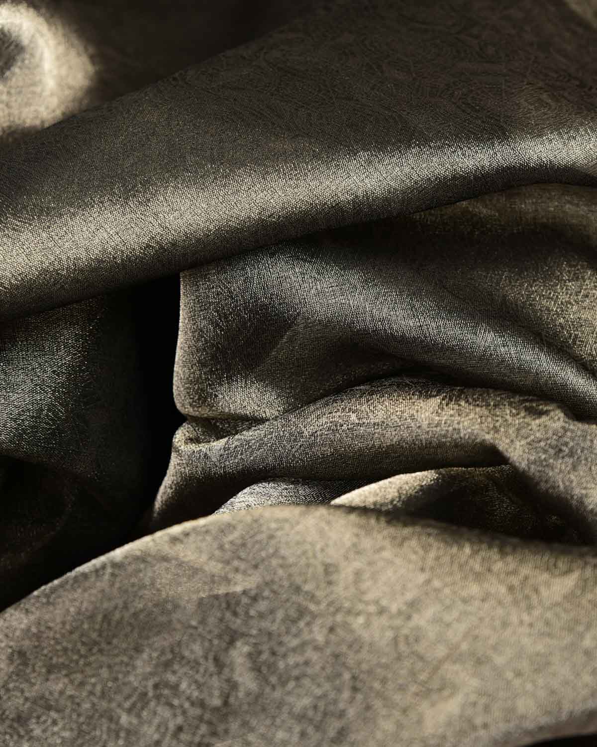 Metallic Silver Black WATERMARK Spider Web Brocade Woven Kora Tissue Banarasi Fabric-HolyWeaves