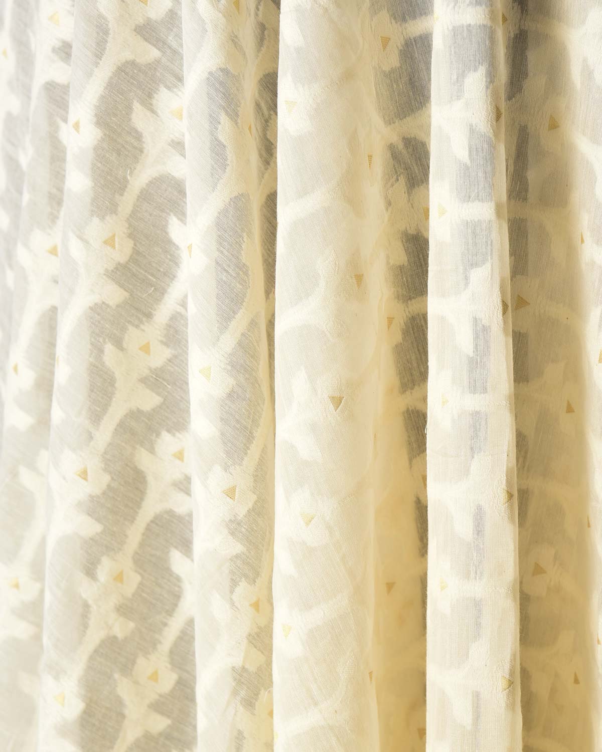 Ivory White Resham & Zari Cutwork Brocade Woven Cotton Silk Banarasi Fabric-HolyWeaves