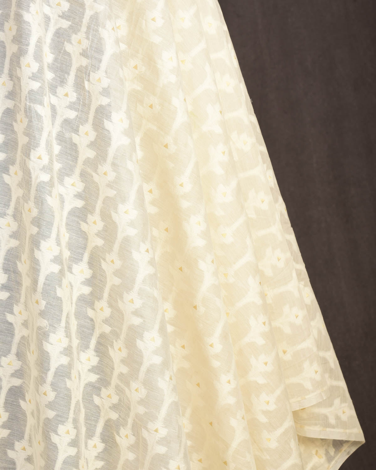 Ivory White Resham & Zari Cutwork Brocade Woven Cotton Silk Banarasi Fabric-HolyWeaves
