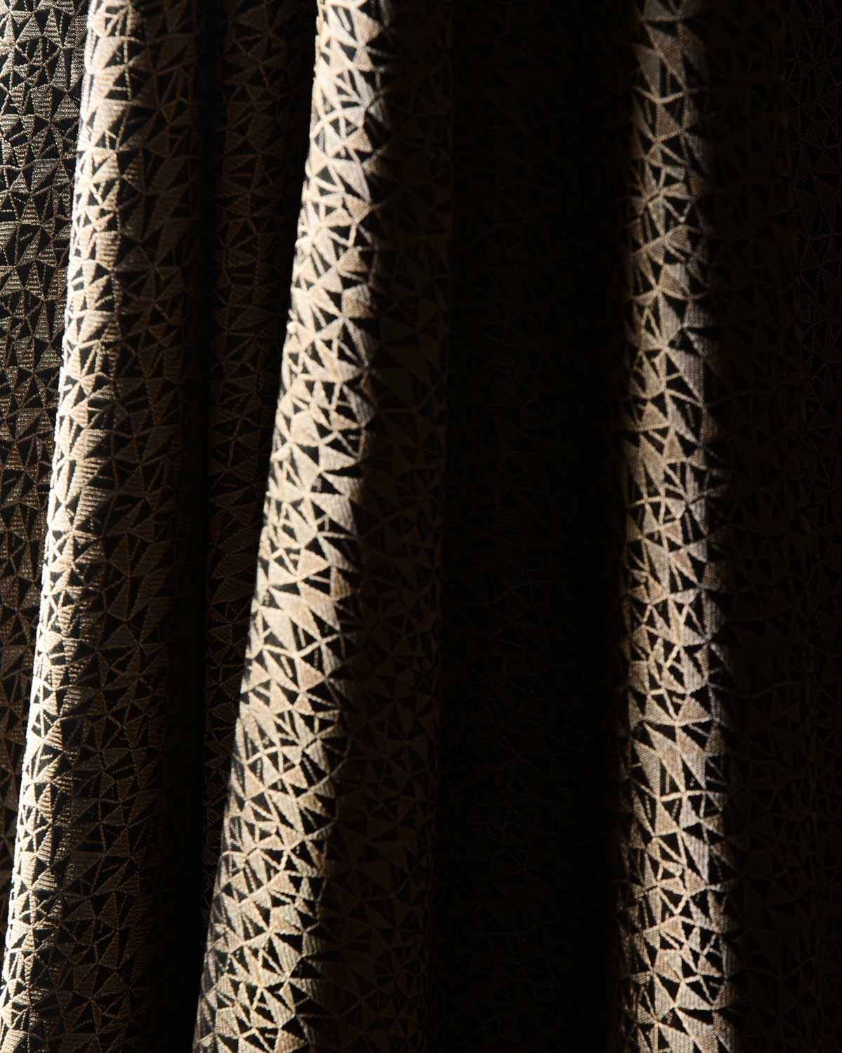 Black Random Triangle Geomtric Gold & Silver Zari Brocade Handwoven Katan Silk Banarasi Fabric-HolyWeaves