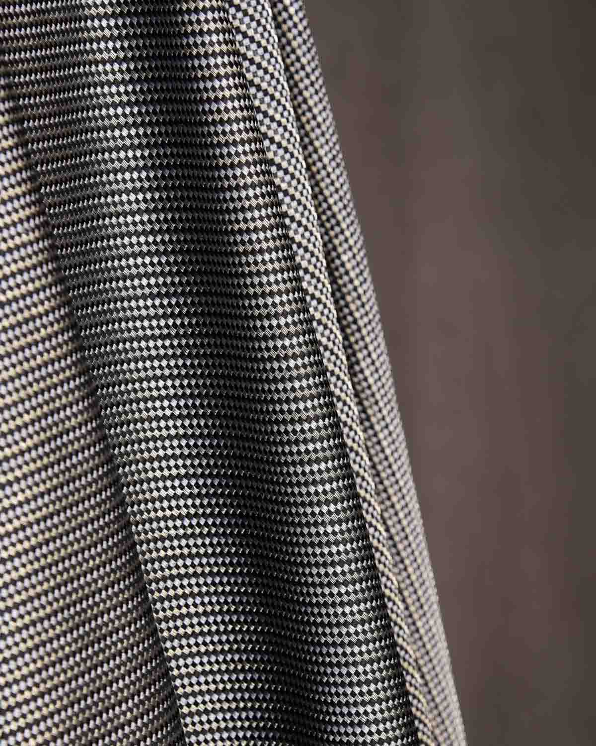 Metallic Black Carbon Fiber Satin Tanchoi Handwoven Katan Silk Banarasi Fabric-HolyWeaves