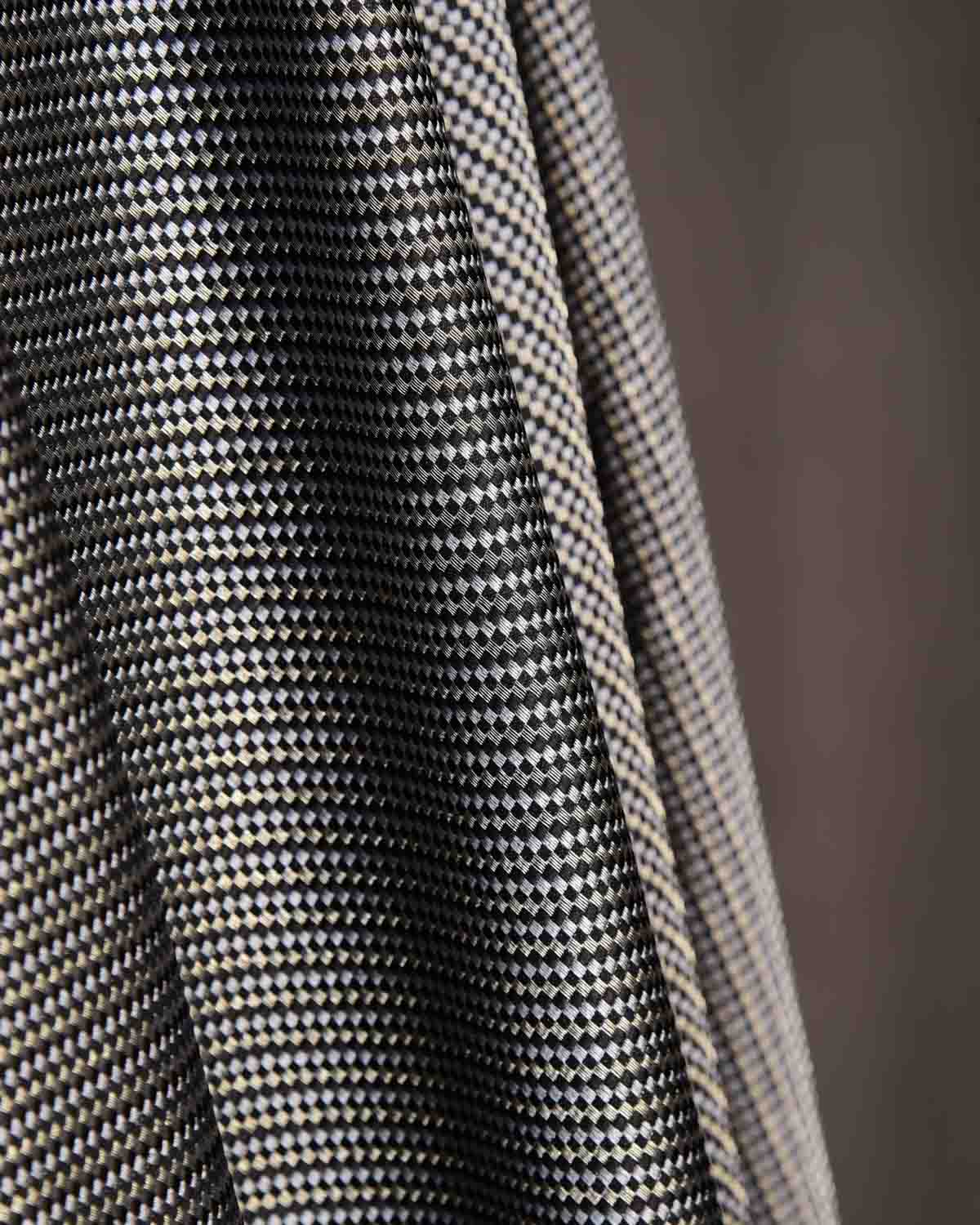 Metallic Black Carbon Fiber Satin Tanchoi Handwoven Katan Silk Banarasi Fabric-HolyWeaves