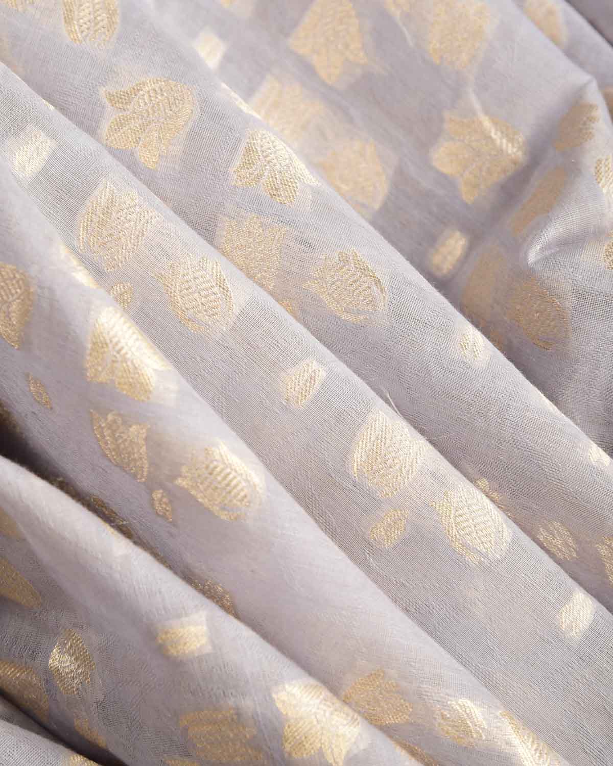Mauve Gold Zari Floral Cutwork Brocade Handwoven Cotton Silk Banarasi Fabric-HolyWeaves
