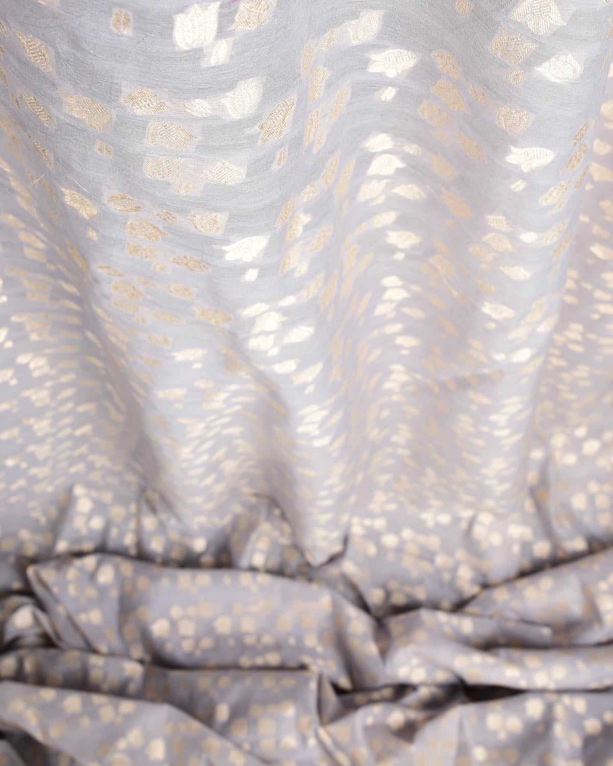 Mauve Gold Zari Floral Cutwork Brocade Handwoven Cotton Silk Banarasi Fabric-HolyWeaves