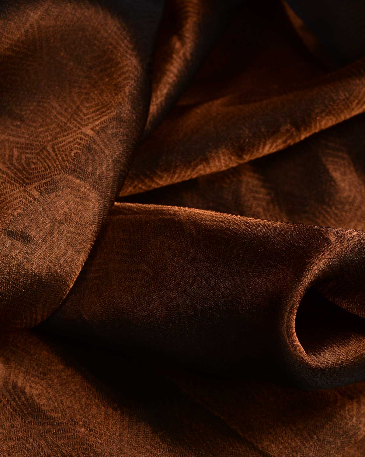 Metallic Amber Brown WATERMARK Ilusion Honeycomb Brocade Woven Kora Tissue Banarasi Fabric-HolyWeaves