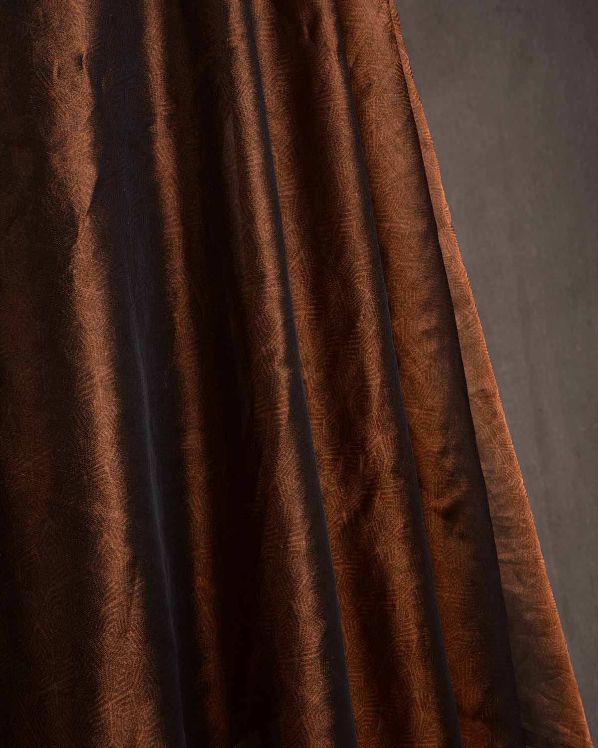 Metallic Amber Brown WATERMARK Ilusion Honeycomb Brocade Woven Kora Tissue Banarasi Fabric-HolyWeaves