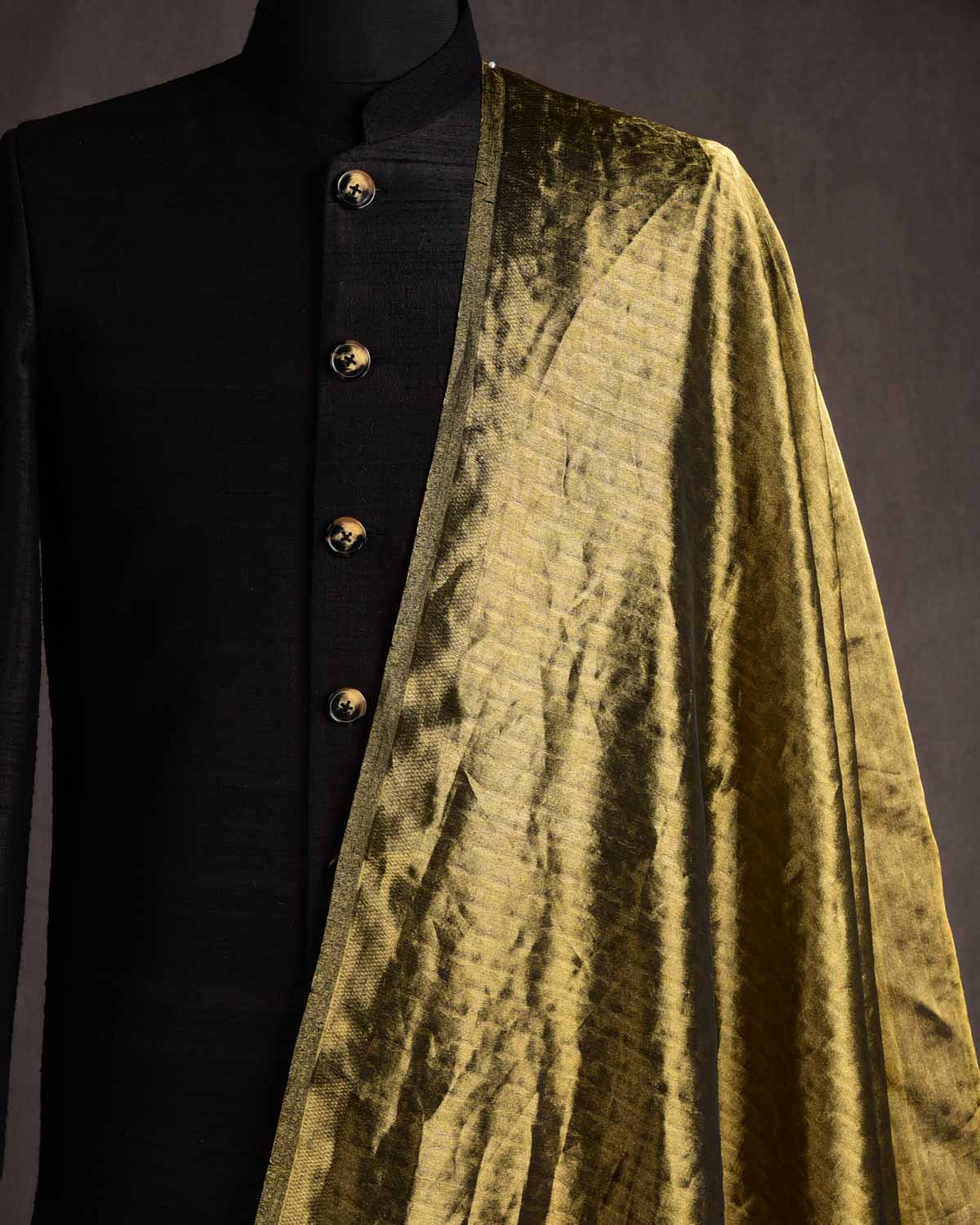 Metallic Gold WATERMARK Kaliedoscopic Stars Brocade Woven Kora Tissue Banarasi Fabric-HolyWeaves