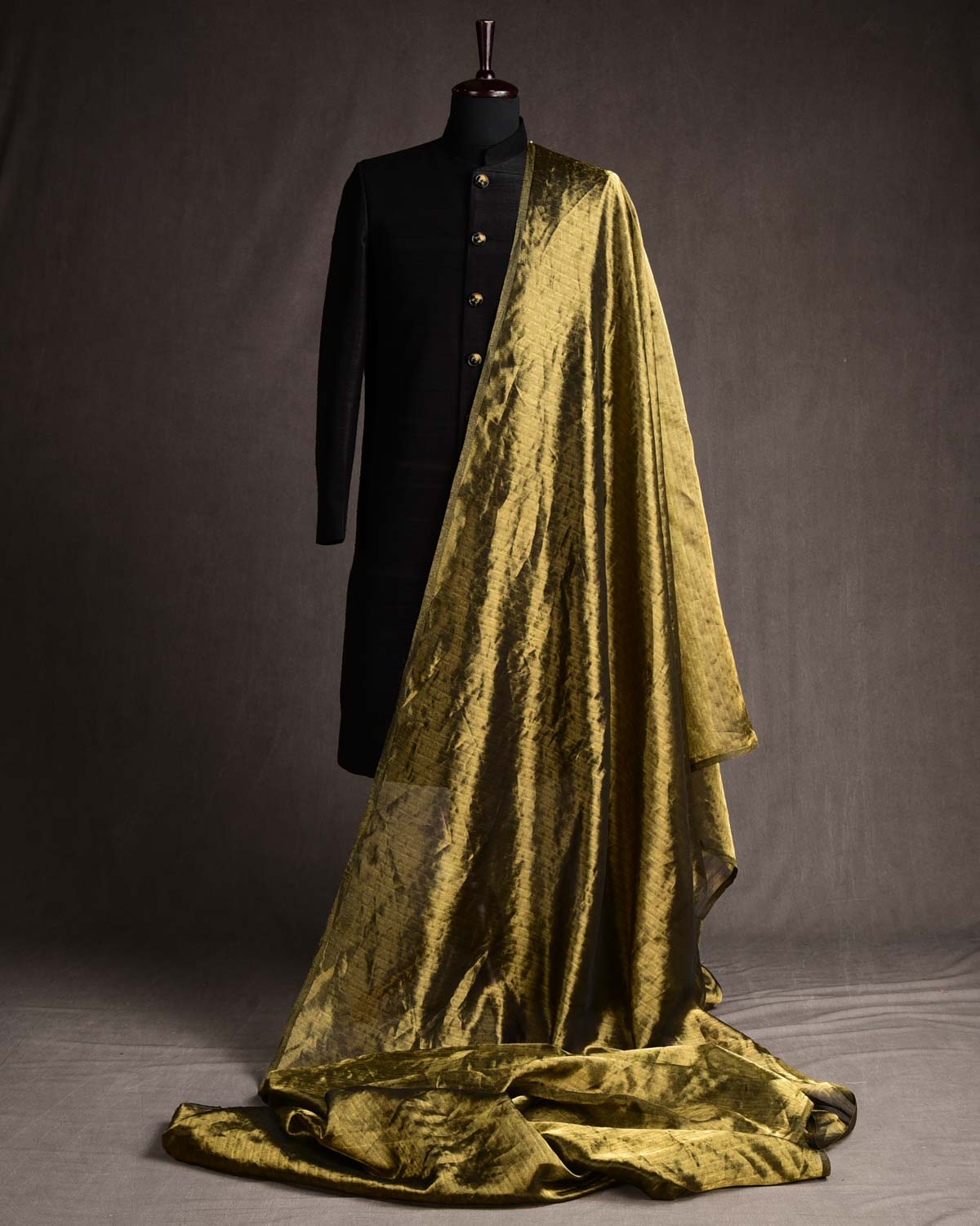 Metallic Gold WATERMARK Kaliedoscopic Stars Brocade Woven Kora Tissue Banarasi Fabric-HolyWeaves