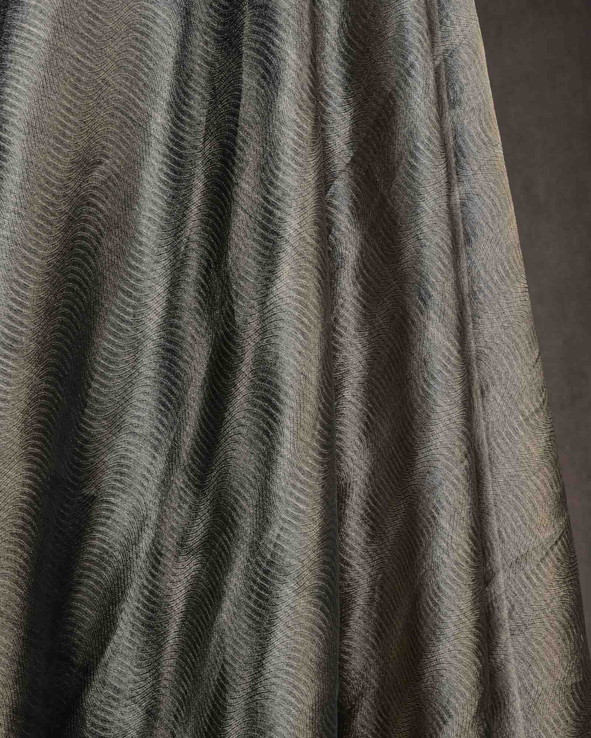 Metallic Gray WATERMARK Scallop Brocade Woven Kora Tissue Banarasi Fabric-HolyWeaves