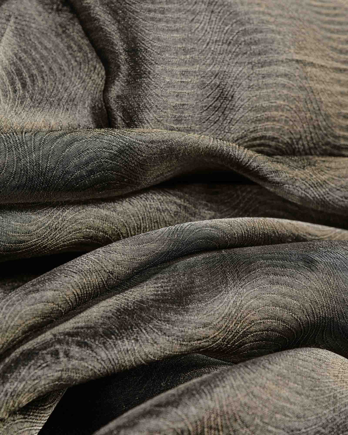 Metallic Gray WATERMARK Scallop Brocade Woven Kora Tissue Banarasi Fabric-HolyWeaves