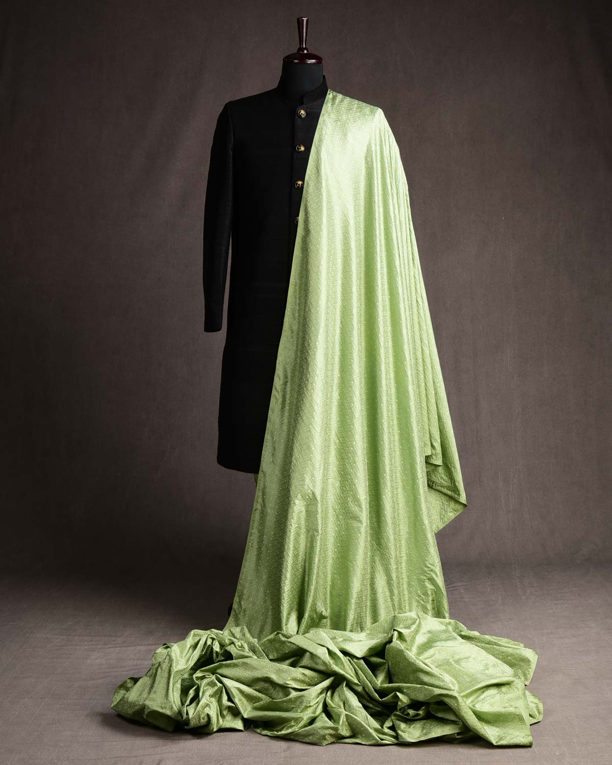 Green Gold Zari Satin Tanchoi Brocade Handwoven Katan Silk Banarasi Fabric-HolyWeaves