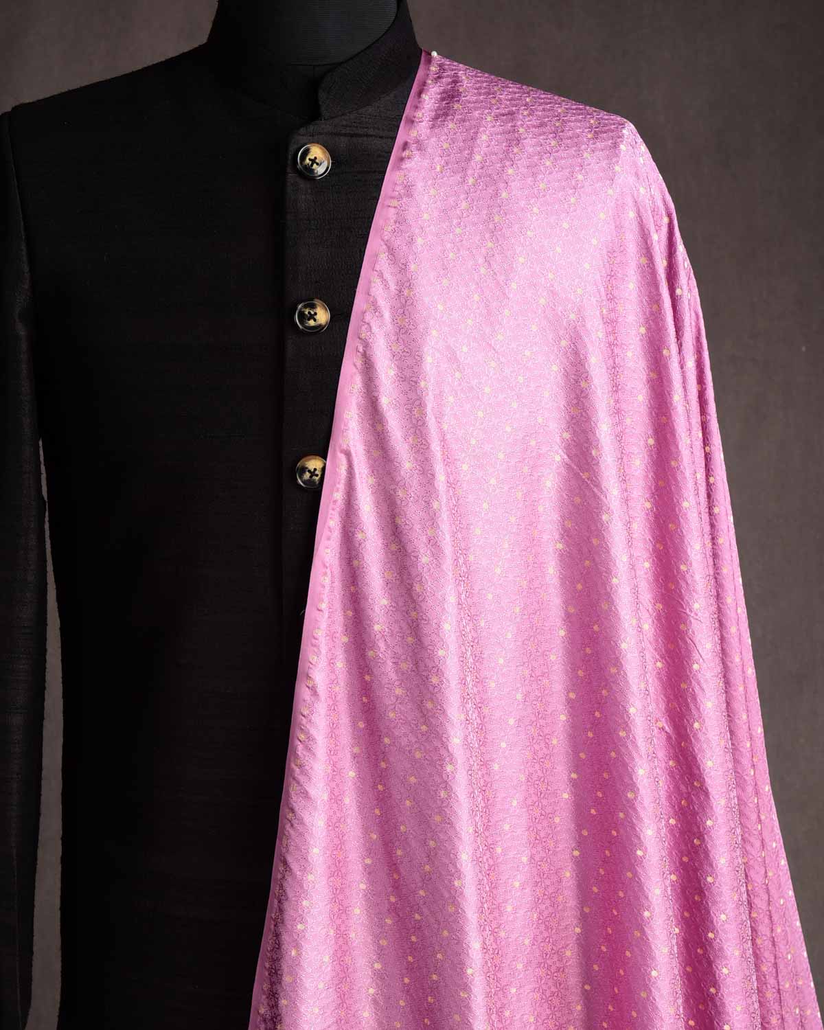 Mauve Gold Zari Satin Tanchoi Brocade Handwoven Katan Silk Banarasi Fabric-HolyWeaves