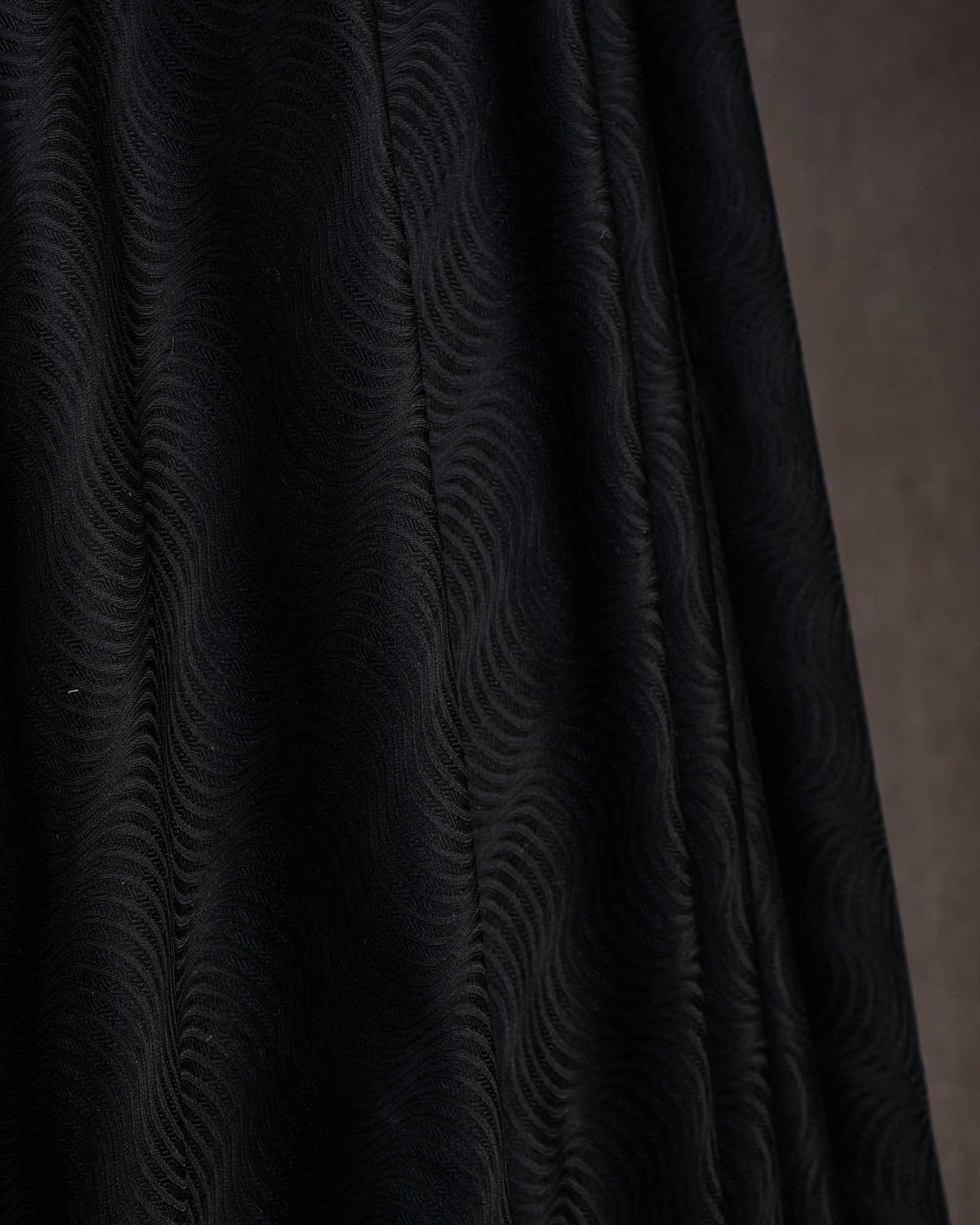 Black Illusion Scallop Satin Tanchoi Handwoven Katan Silk Banarasi Fabric-HolyWeaves