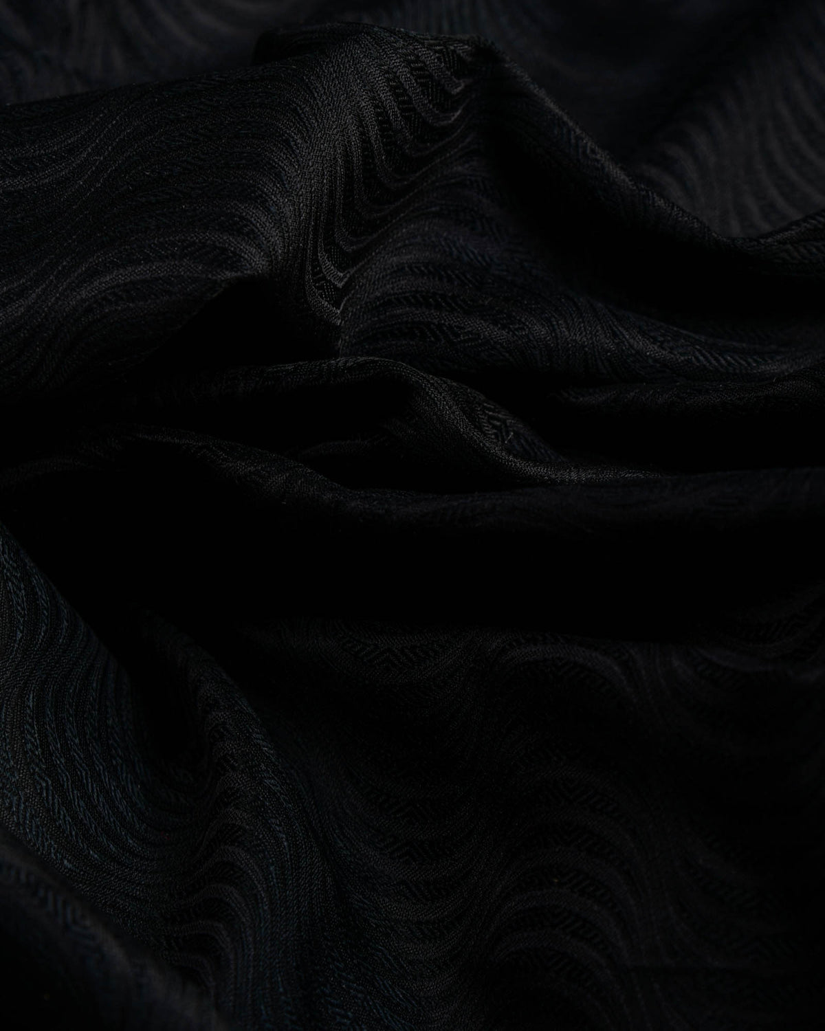 Black Illusion Scallop Satin Tanchoi Handwoven Katan Silk Banarasi Fabric-HolyWeaves
