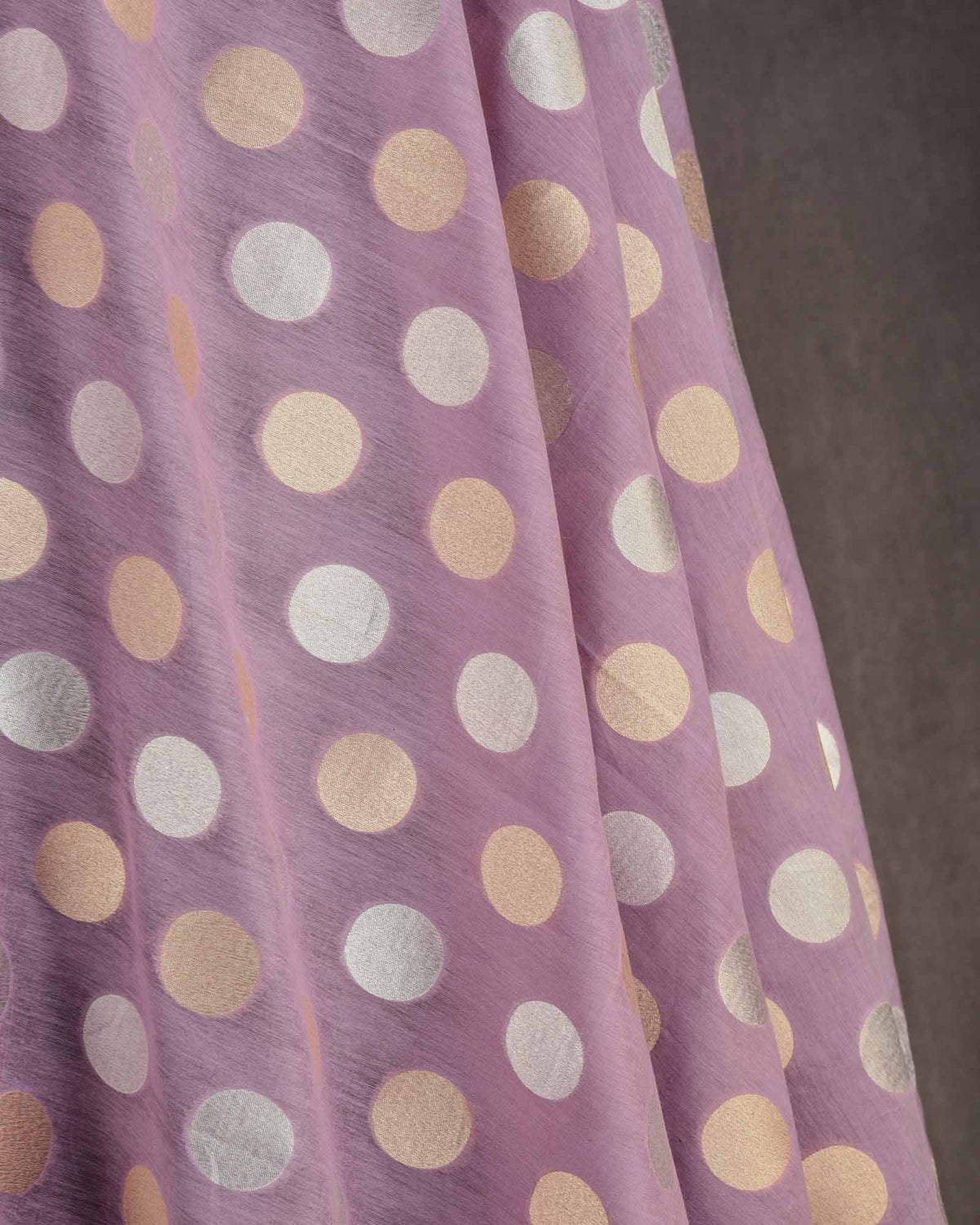 Mauve Gold & Silver Zari Cutwork Brocade Handwoven Cotton Silk Banarasi Fabric-HolyWeaves