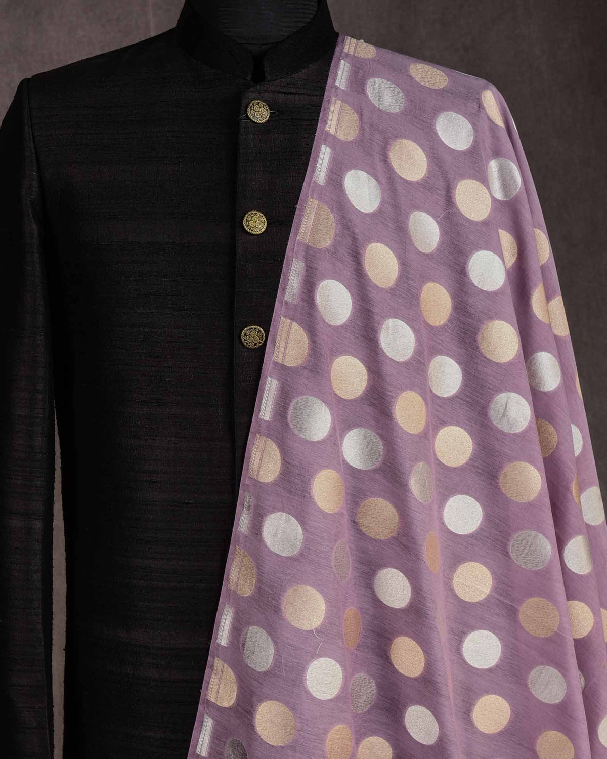 Mauve Gold & Silver Zari Cutwork Brocade Handwoven Cotton Silk Banarasi Fabric-HolyWeaves