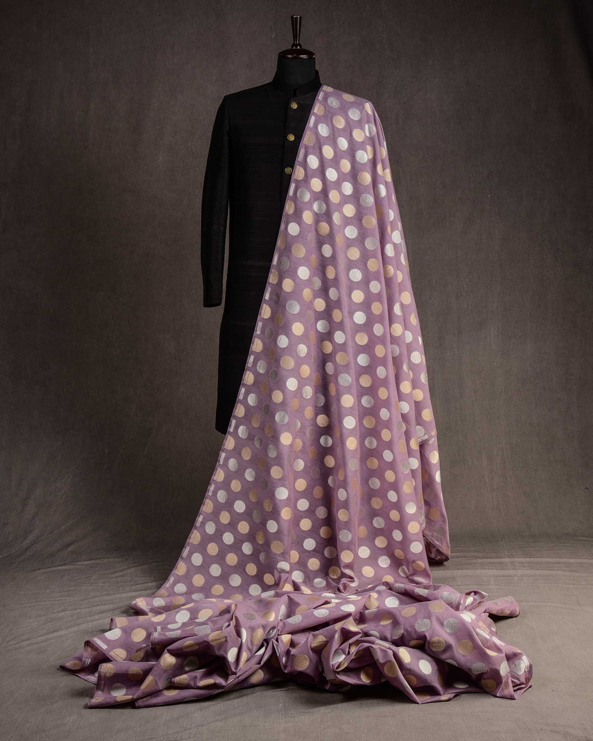 Mauve Gold & Silver Zari Cutwork Brocade Handwoven Cotton Silk Banarasi Fabric-HolyWeaves