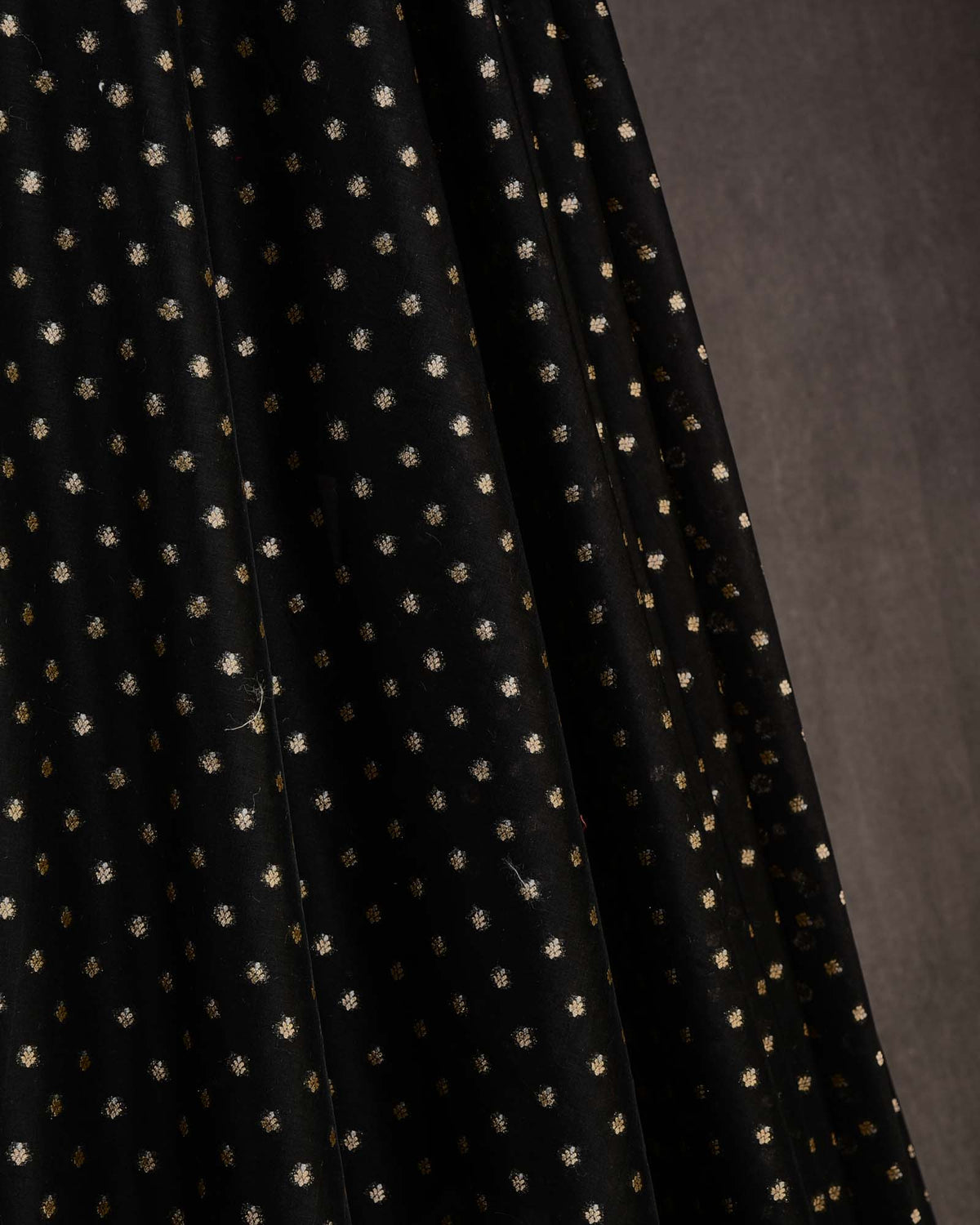 Black Gold & Silver Zari Buti Cutwork Brocade Woven Cotton Silk Banarasi Fabric-HolyWeaves