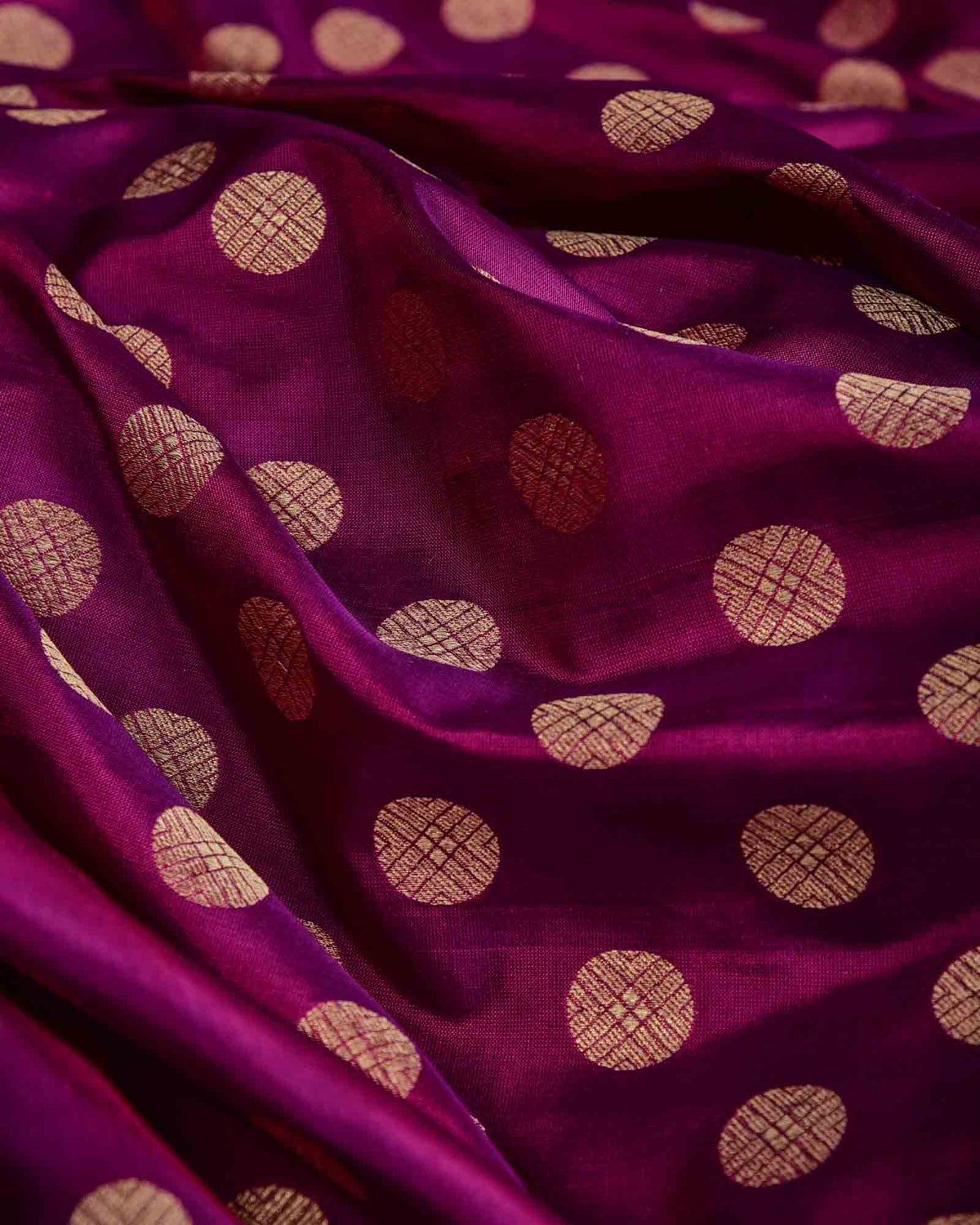 Purple Gold Zari Asharfi Buti Cutwork Brocade Handwoven Katan Silk Banarasi Fabric-HolyWeaves