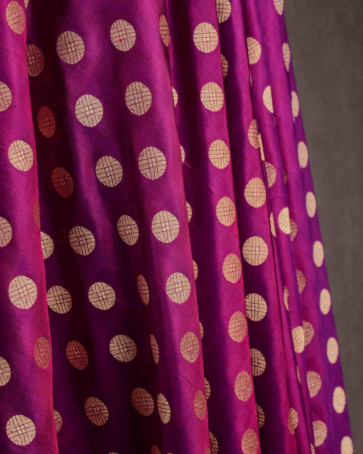 Purple Gold Zari Asharfi Buti Cutwork Brocade Handwoven Katan Silk Banarasi Fabric-HolyWeaves