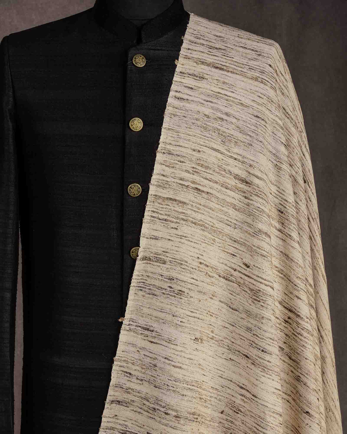 Beige Woven Katiya Cotton Khichha Fabric-HolyWeaves