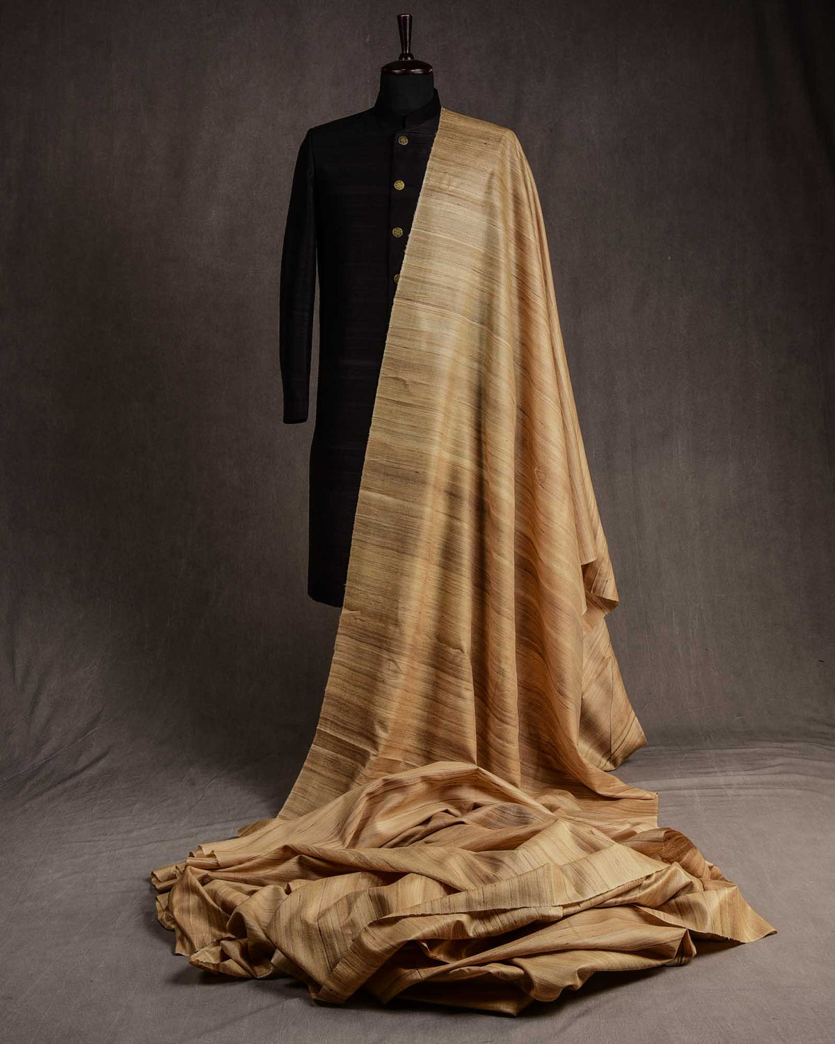 Beige Handwoven Khichha Tasar Silk Fabric-HolyWeaves