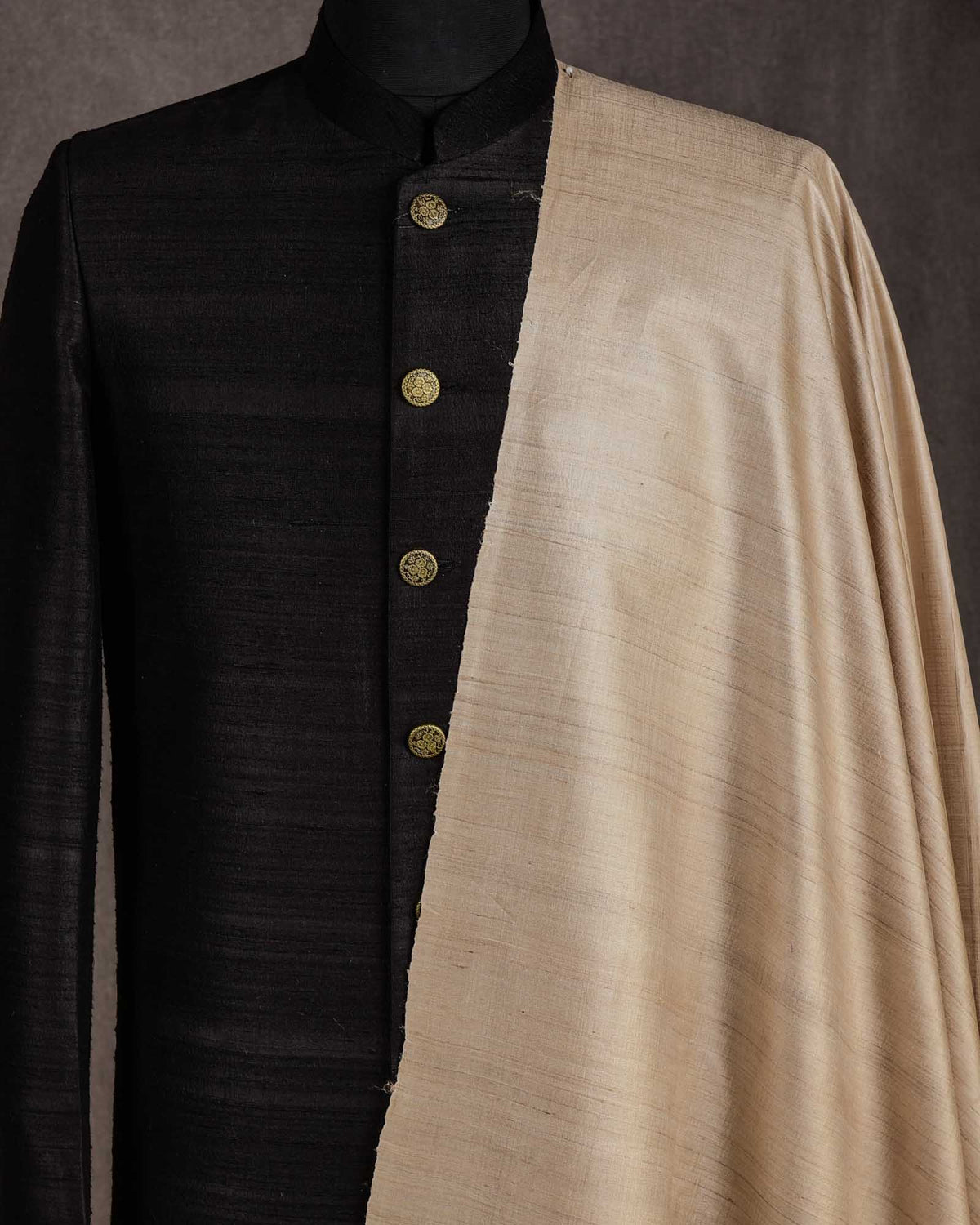 Beige Handwoven Desi Tasar Silk Fabric-HolyWeaves