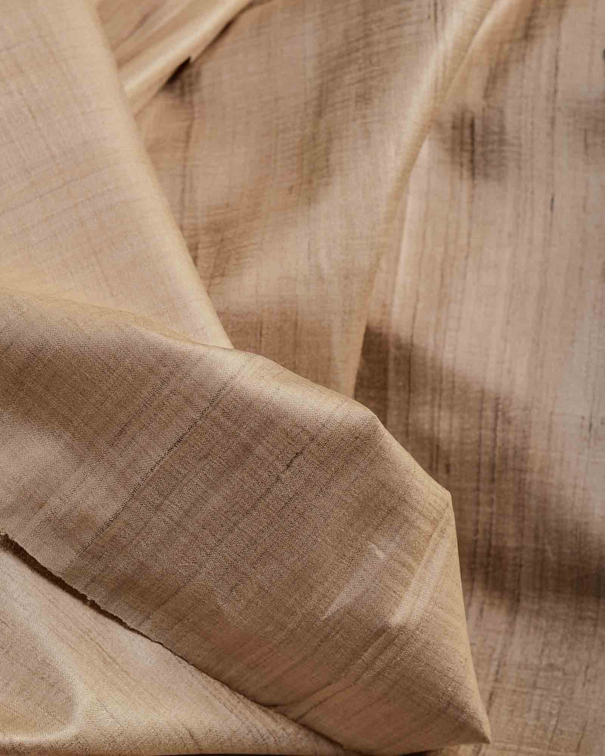Beige Handwoven Desi Tasar Silk Fabric-HolyWeaves