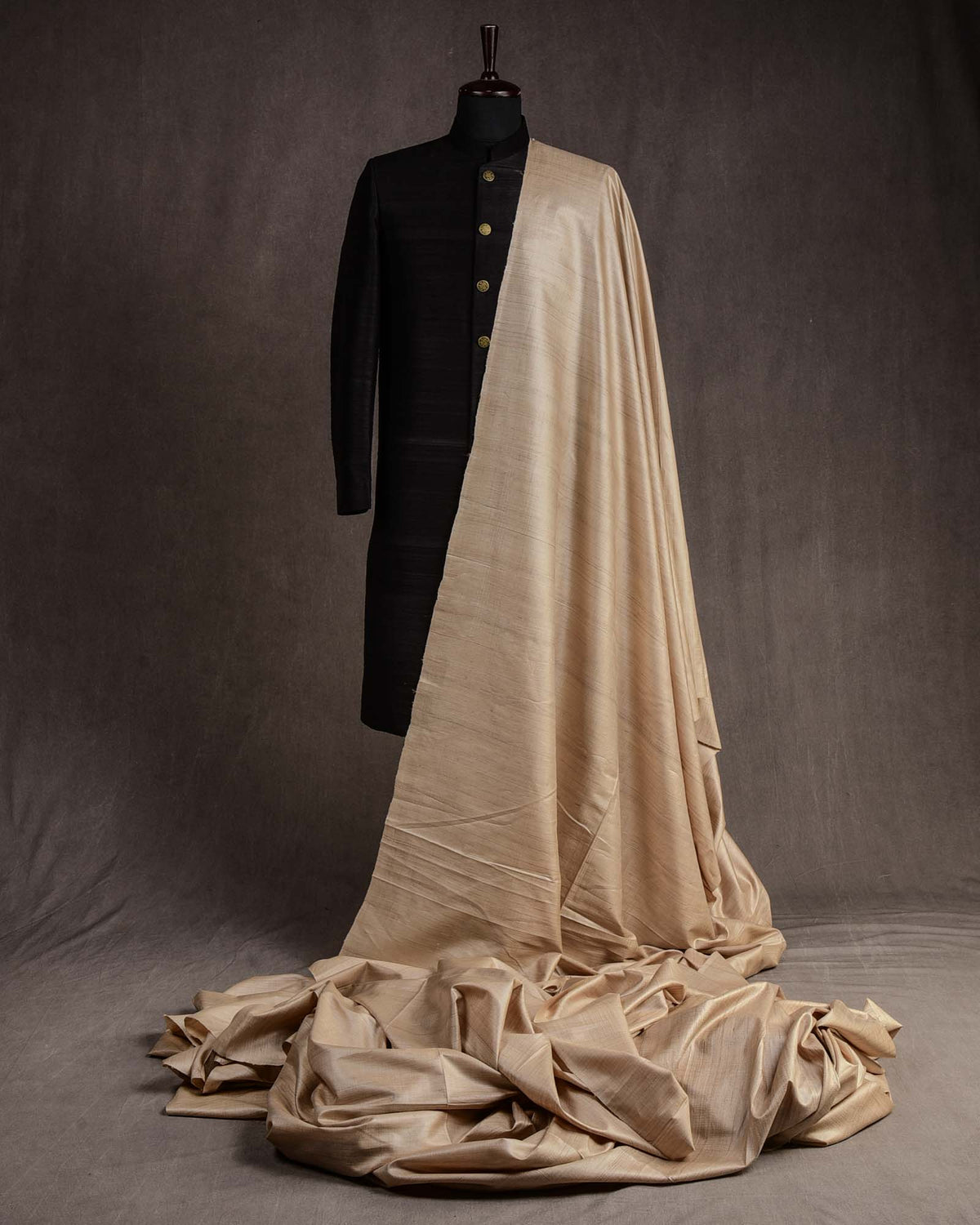 Beige Handwoven Desi Tasar Silk Fabric-HolyWeaves