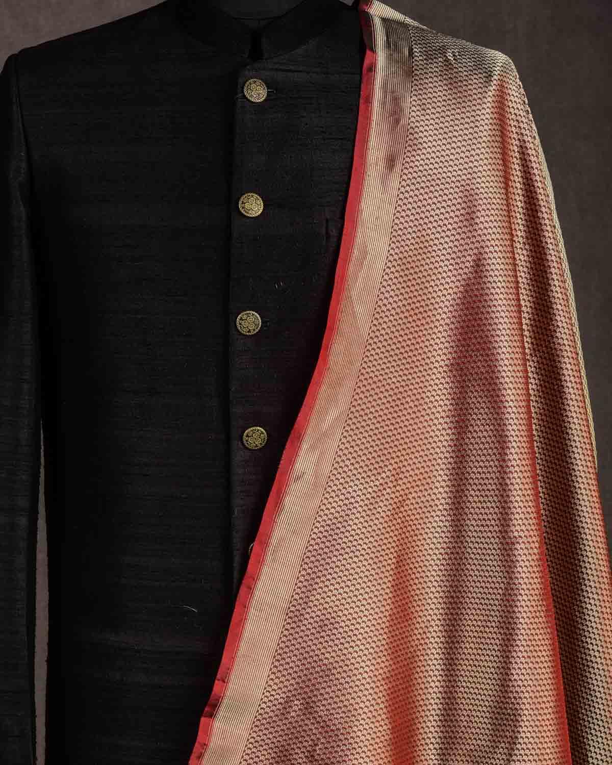 Maroon Gold Zari Brocade Handwoven Katan Silk Unisex Fabric-HolyWeaves