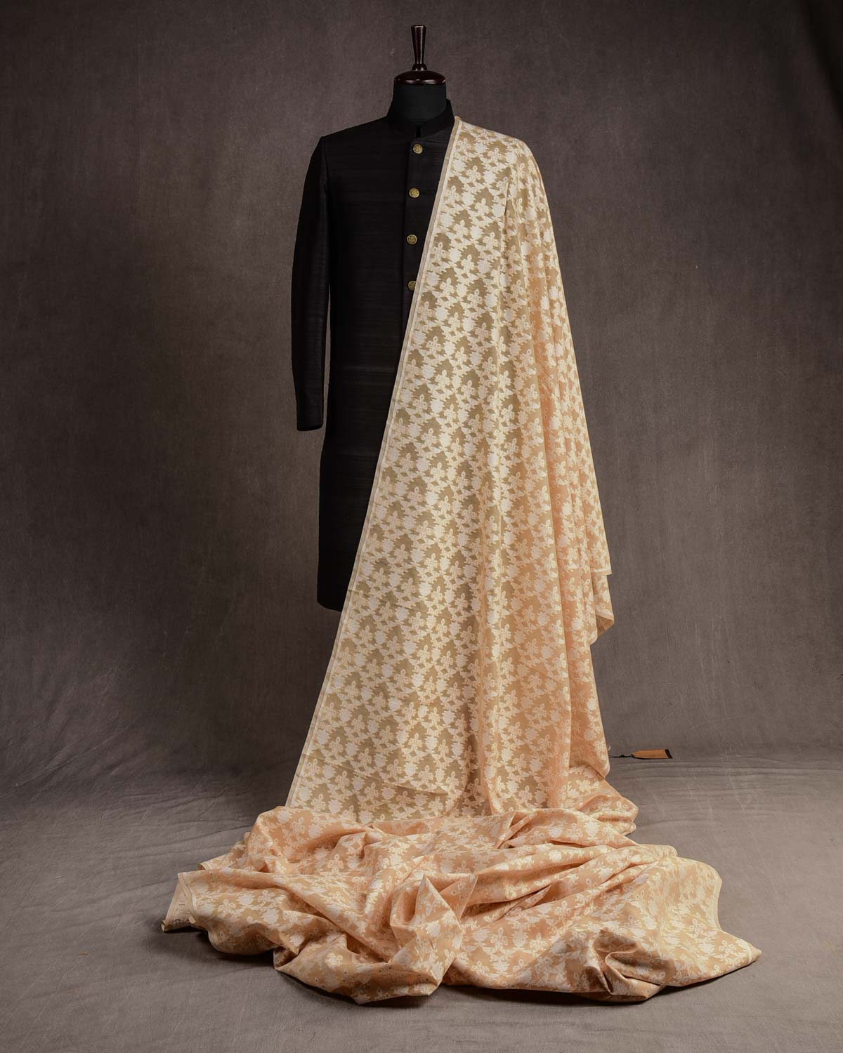 Beige Alfi Resham & Zari Jaal Cutwork Brocade Woven Cotton Silk Banarasi Fabric-HolyWeaves