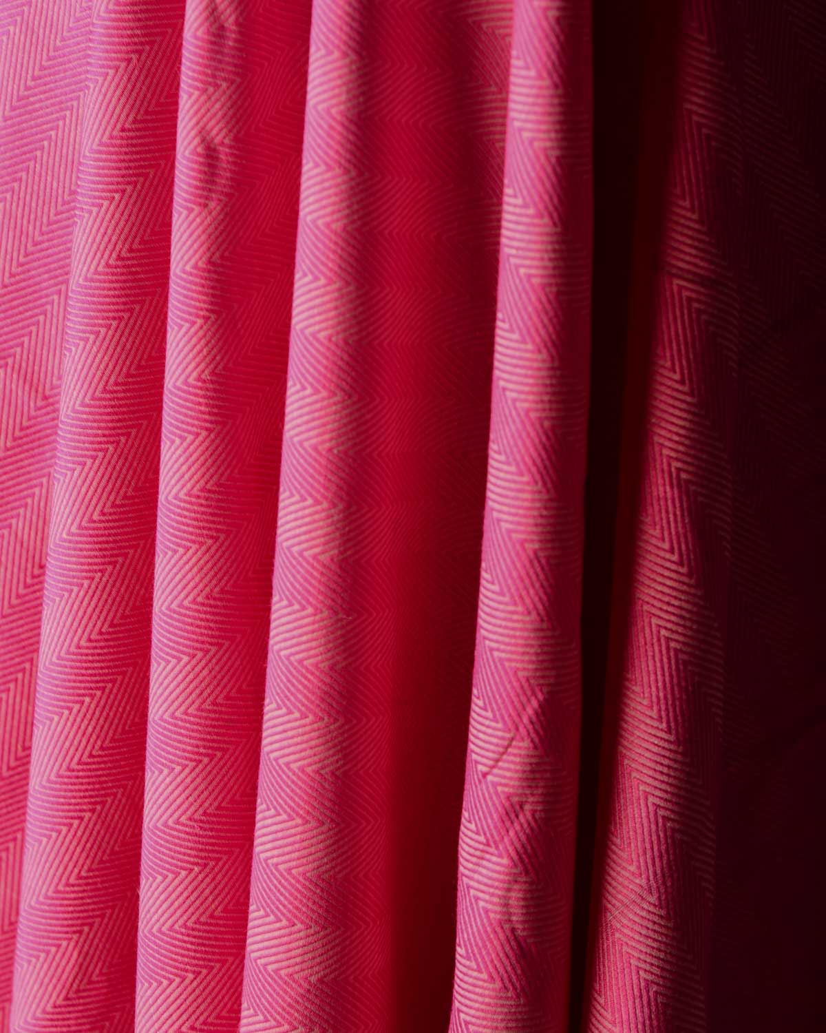 Pink Resham Chevron Stripes Brocade Woven Cotton Silk Banarasi Fabric-HolyWeaves