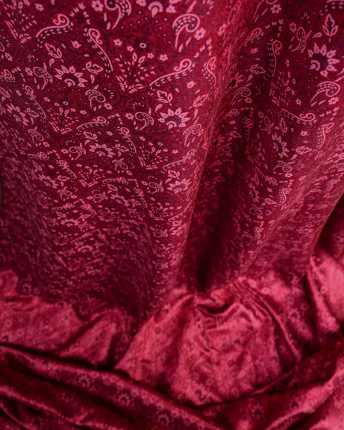 Red Satin Damask Jamawar Handwoven Katan Silk Banarasi Fabric-HolyWeaves