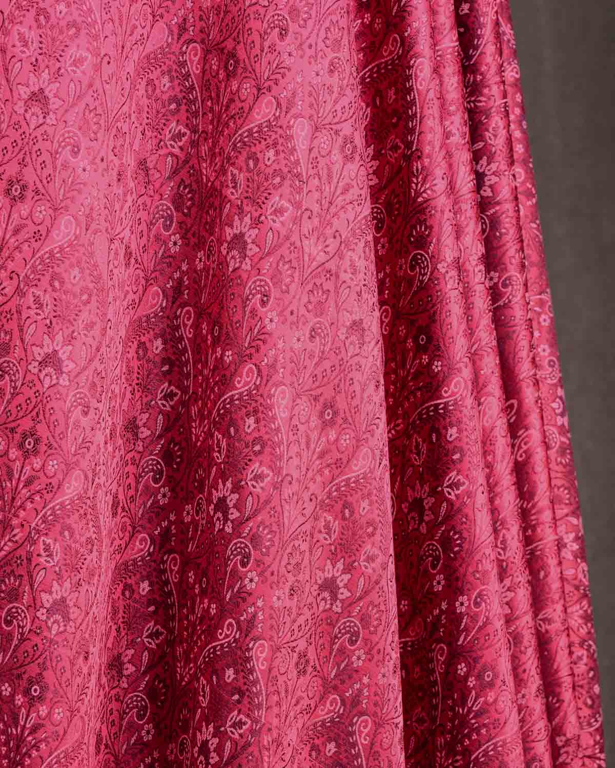 Red Satin Damask Jamawar Handwoven Katan Silk Banarasi Fabric-HolyWeaves