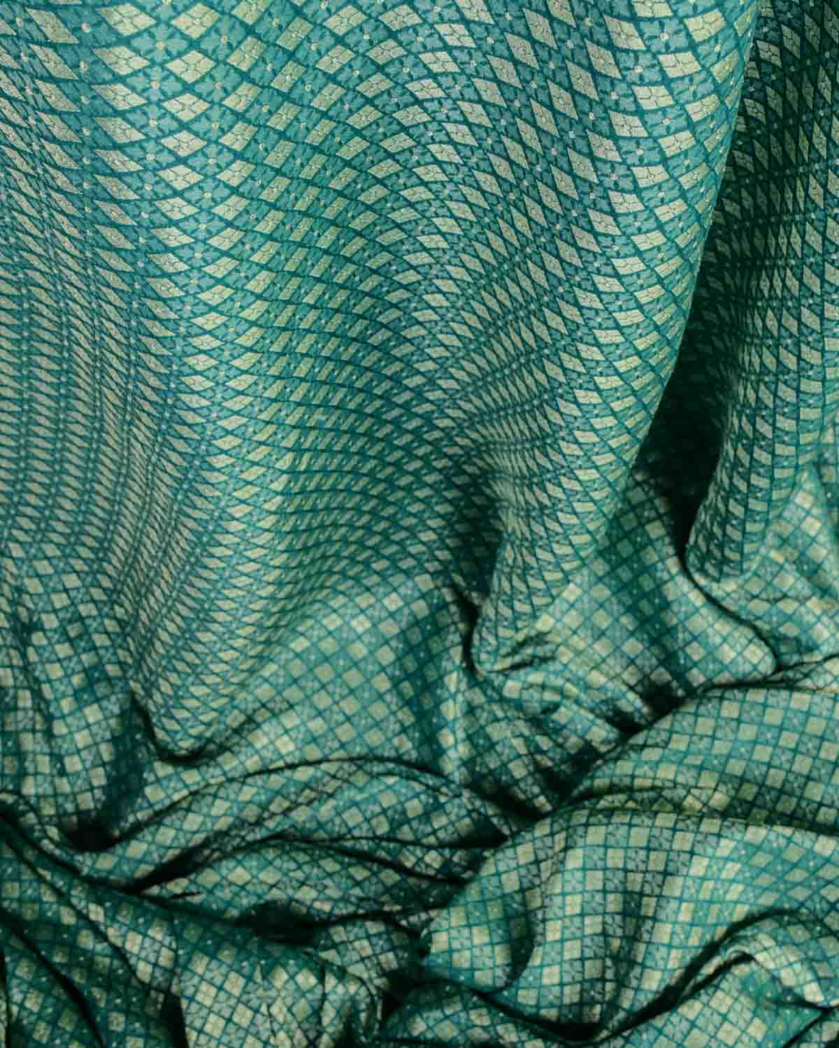 Rama Green Gold Zari Chaudani Buti Brocade Woven Muga Silk Banarasi Fabric-HolyWeaves