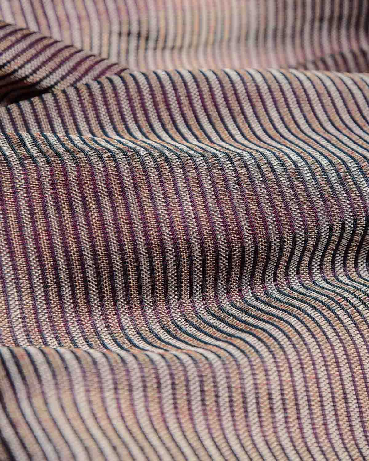 Magenta Gold & Silver Zari Stripes Brocade Handwoven Katan Silk Banarasi Fabric