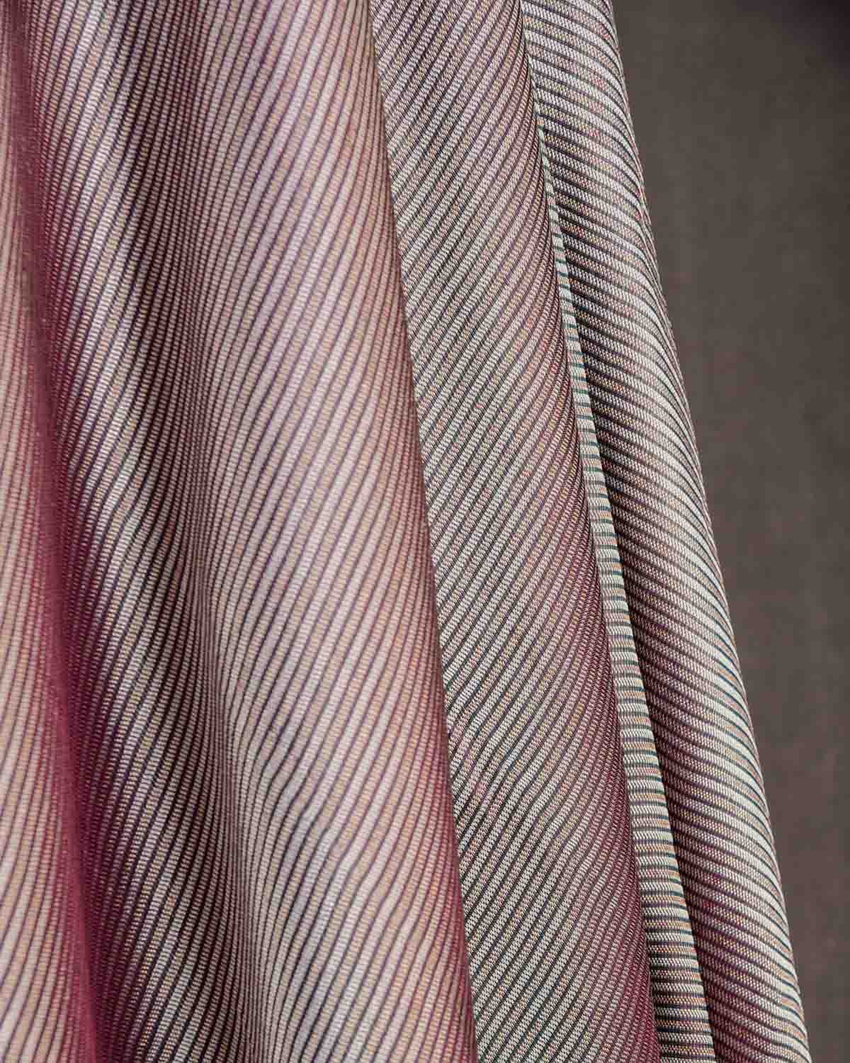 Magenta Gold & Silver Zari Stripes Brocade Handwoven Katan Silk Banarasi Fabric