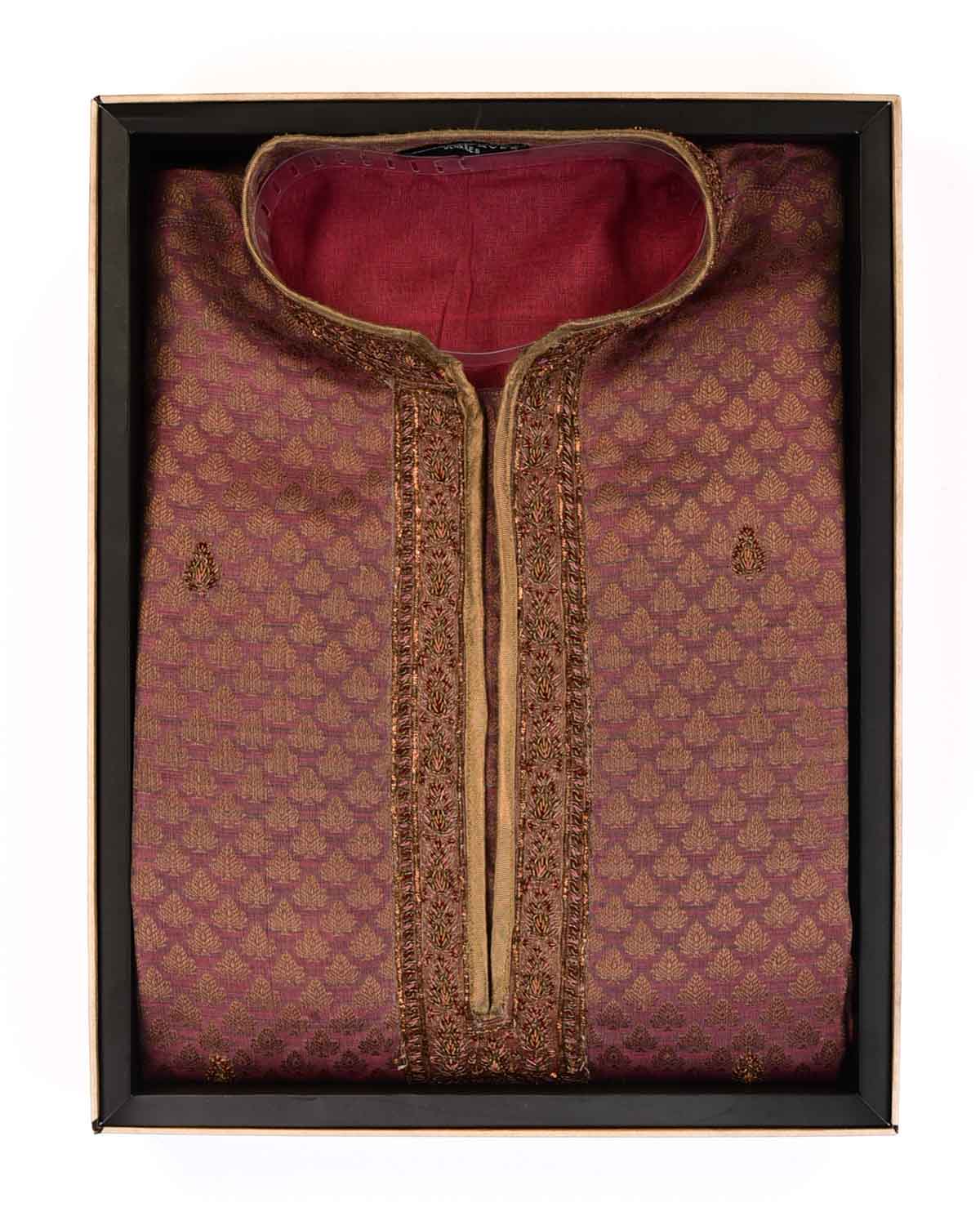 Purple Banarasi Hand-embroidered Art Silk Mens Kurta Pyjama-HolyWeaves