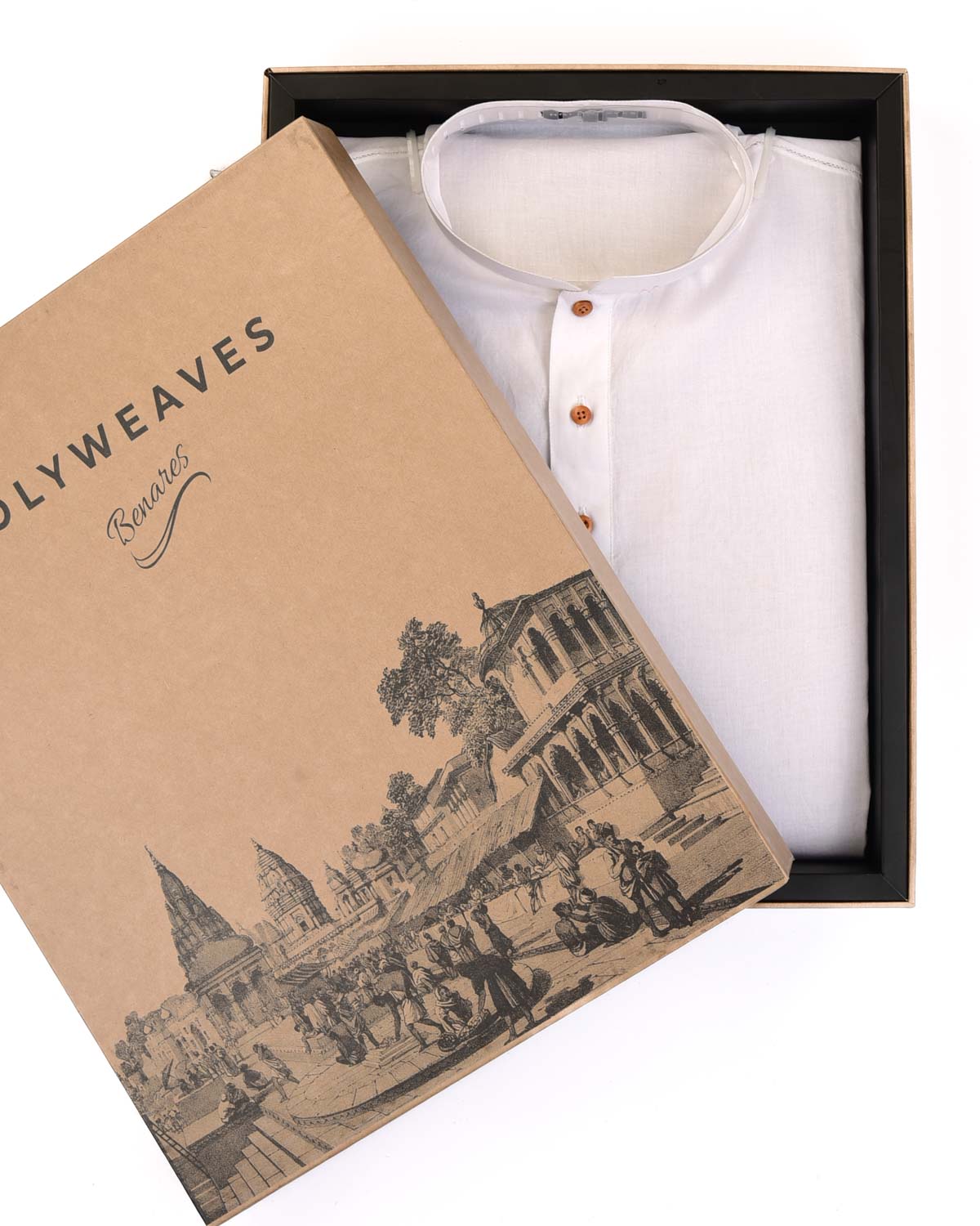 White Addhi Cotton Mens Kurta Pyjama-HolyWeaves