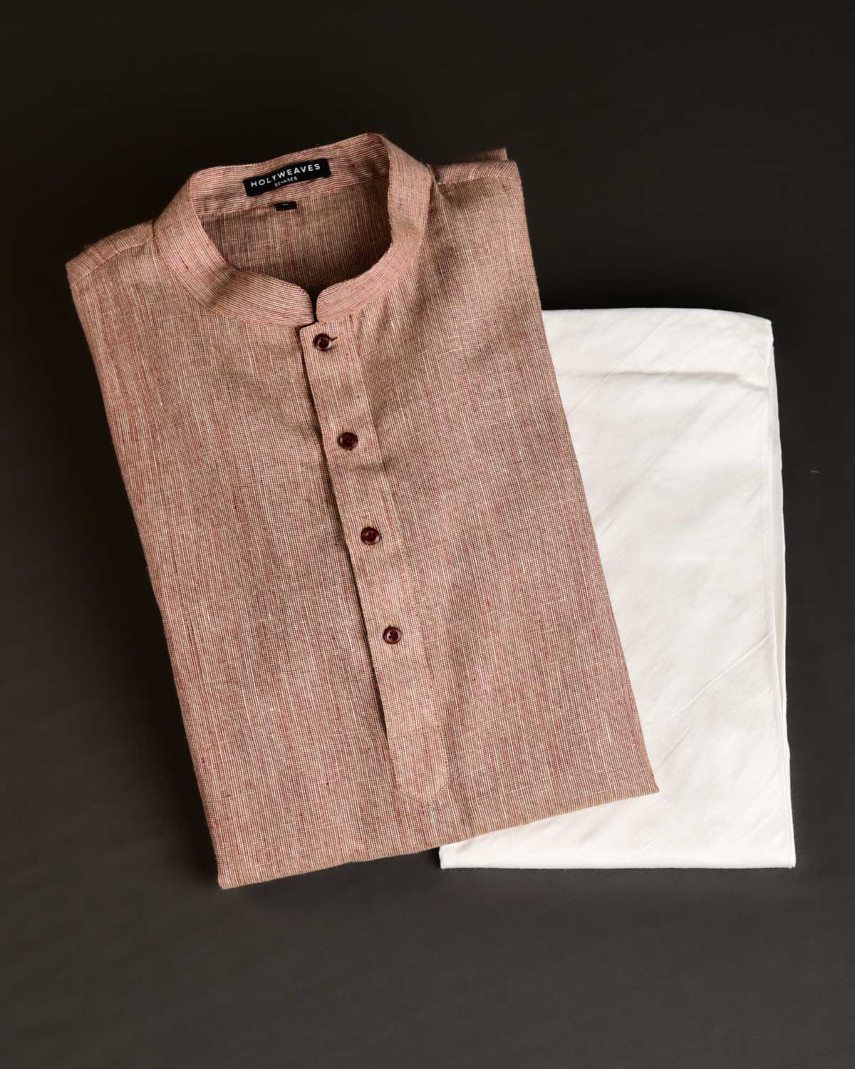 Textured Garnet Banarasi Linen Cotton Mens Kurta Pyjama-HolyWeaves