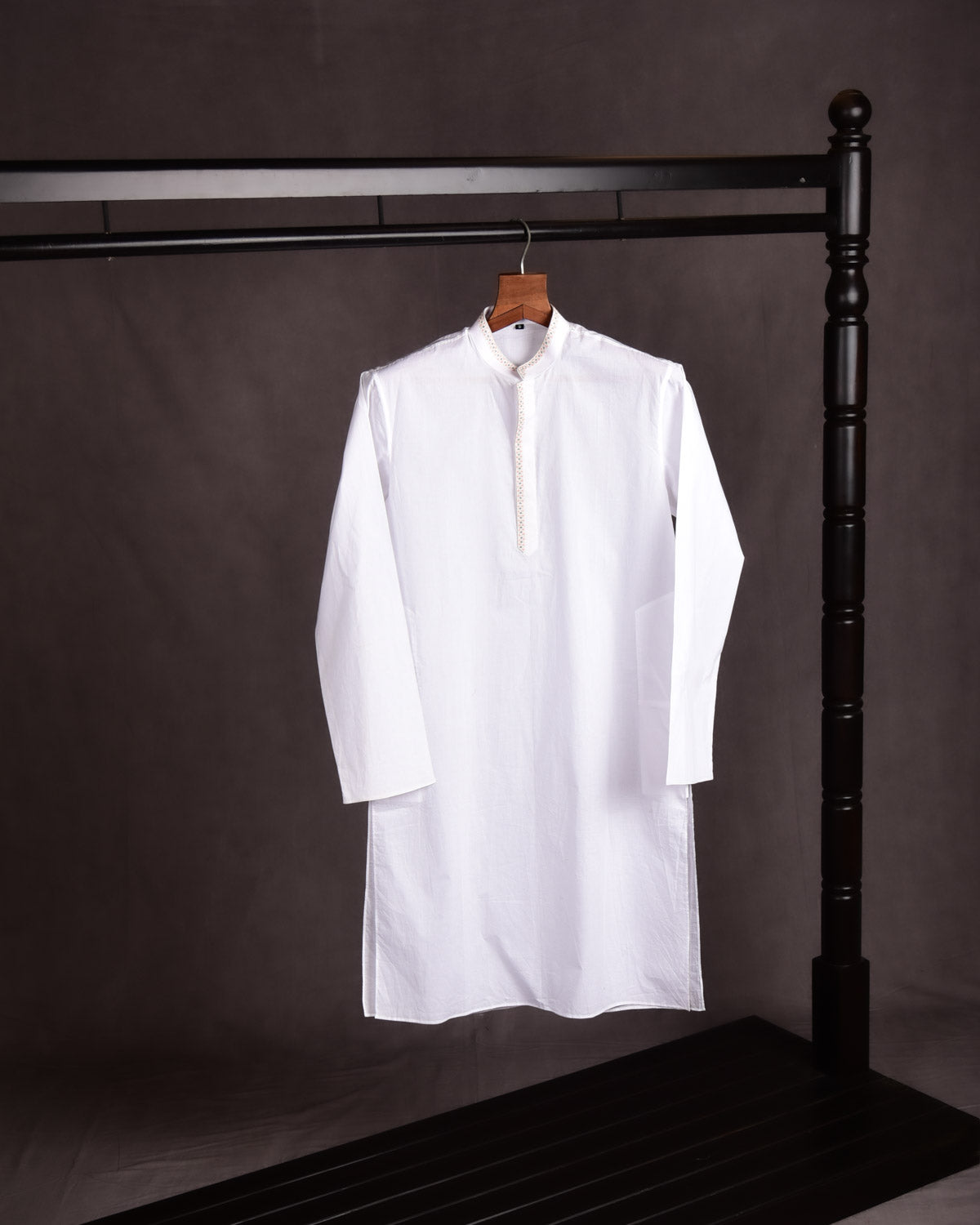 White Banarasi Resham Embroidery Collar Patti Cotton Silk Mens Kurta Pyjama-HolyWeaves